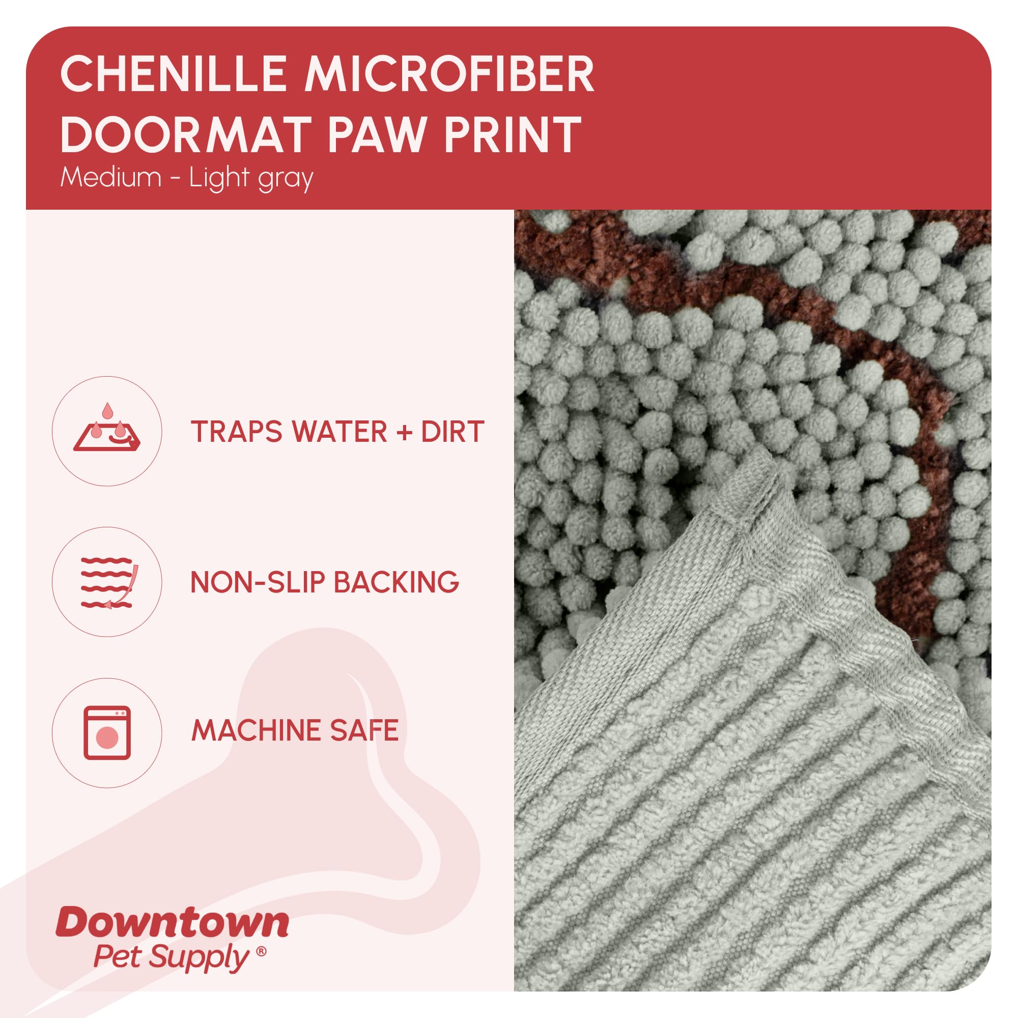 My Doggy Place Microfiber Dog Mat for Muddy Paws, 31 x 20 Light Gray with Paw Print - Absorbent and Quick-Drying Dog Paw Cleanin