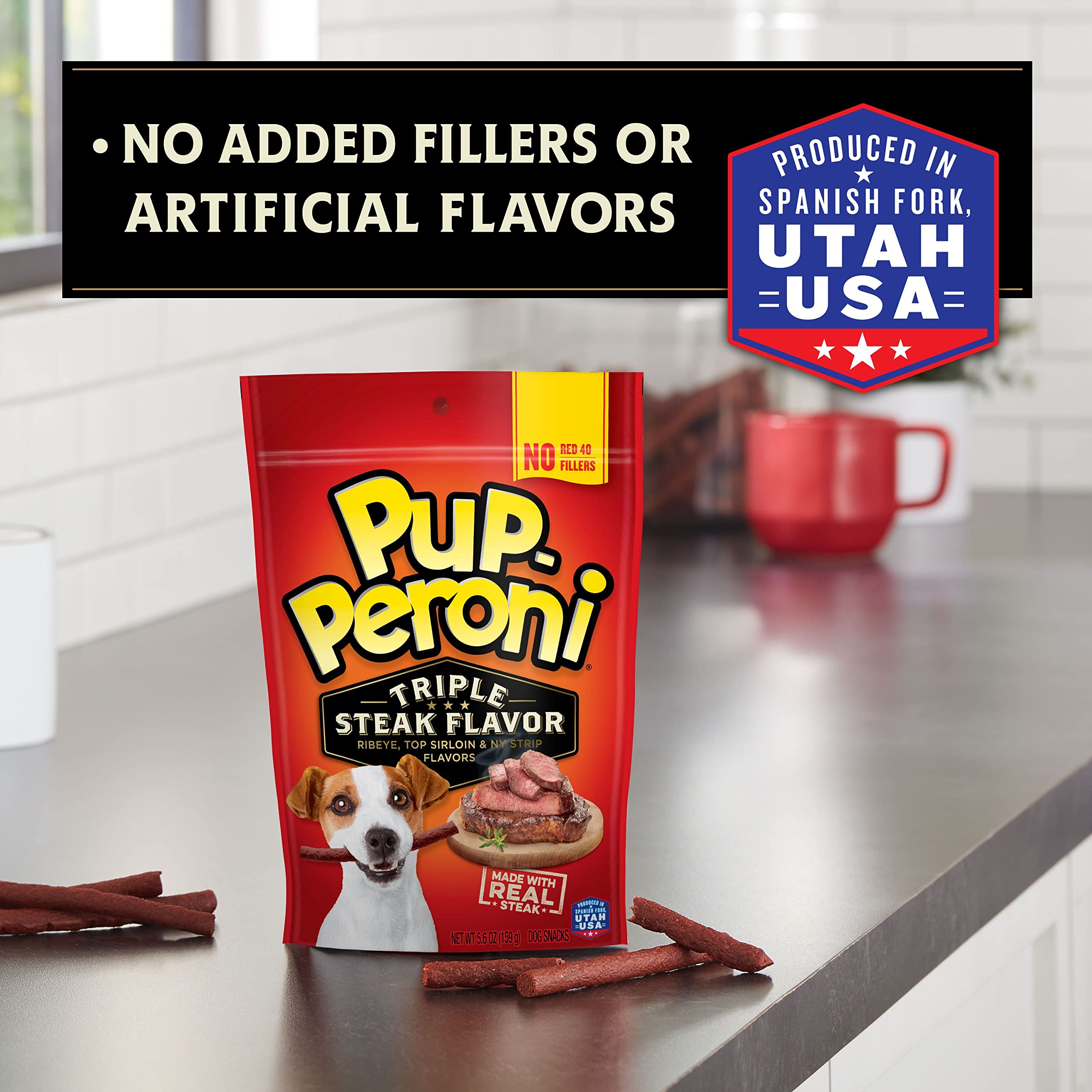 Pup-Peroni Dog Treats, Triple Steak Flavor, 5.6 Ounce (Pack of 8), Ribeye, Top Sirloin, NY Strip Flavors