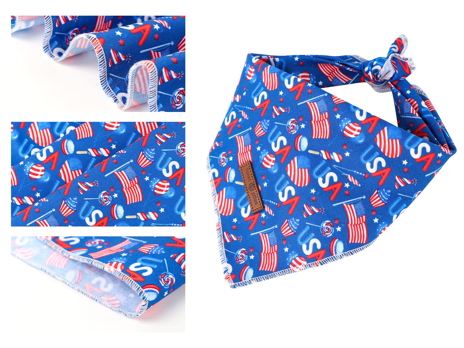 Lionet Paws 4Th Of July Dog Bandanas 2 Pack, American Washable Triangle Bibs Scarf Kerchief, Adjustable Holiday Scarves For Medi