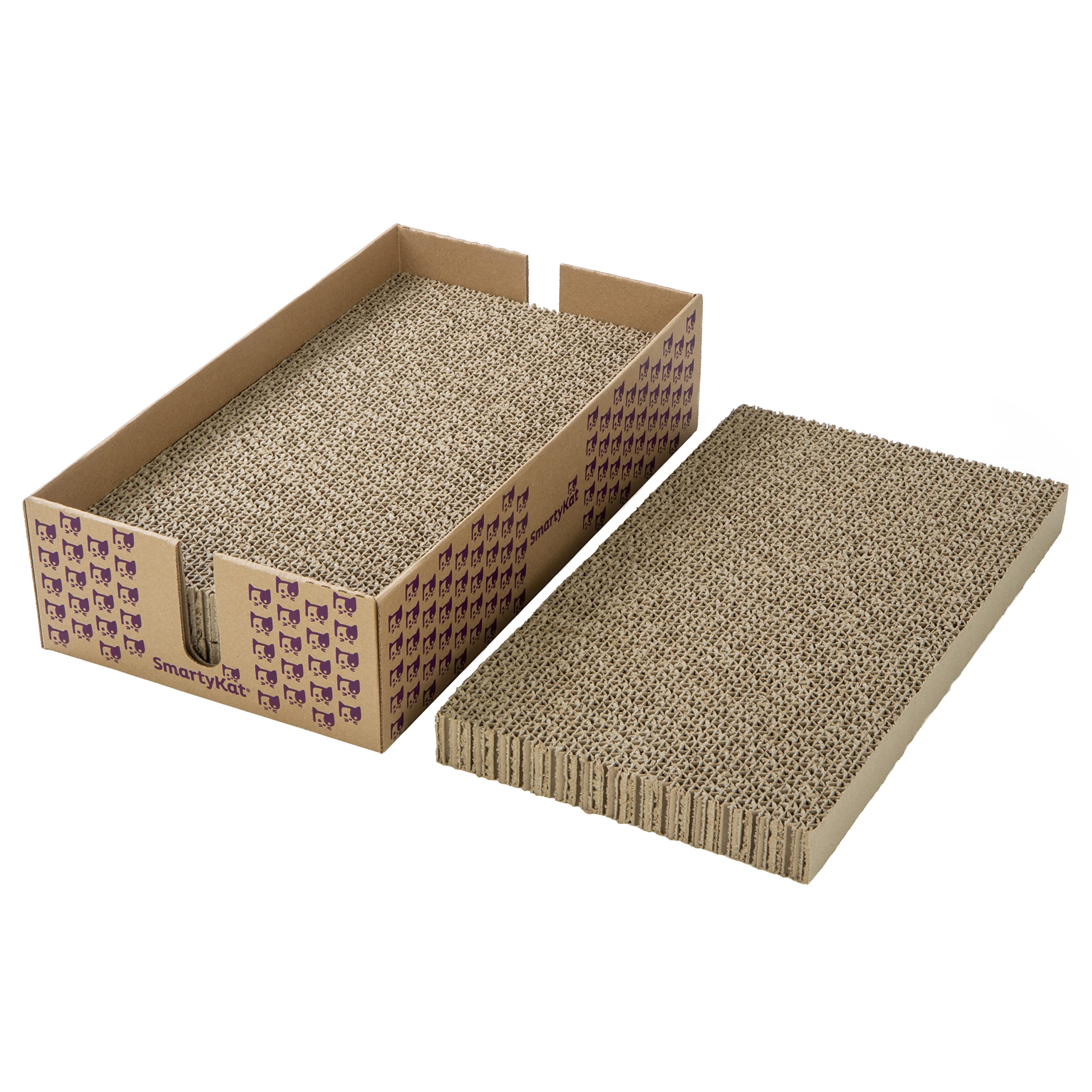 Smartykat (3 Set) Super Scratcher+ Stacker Box Corrugated Cat Scratchers, Catnip Infusion Technology - Brown, Double Wide, 3 Set