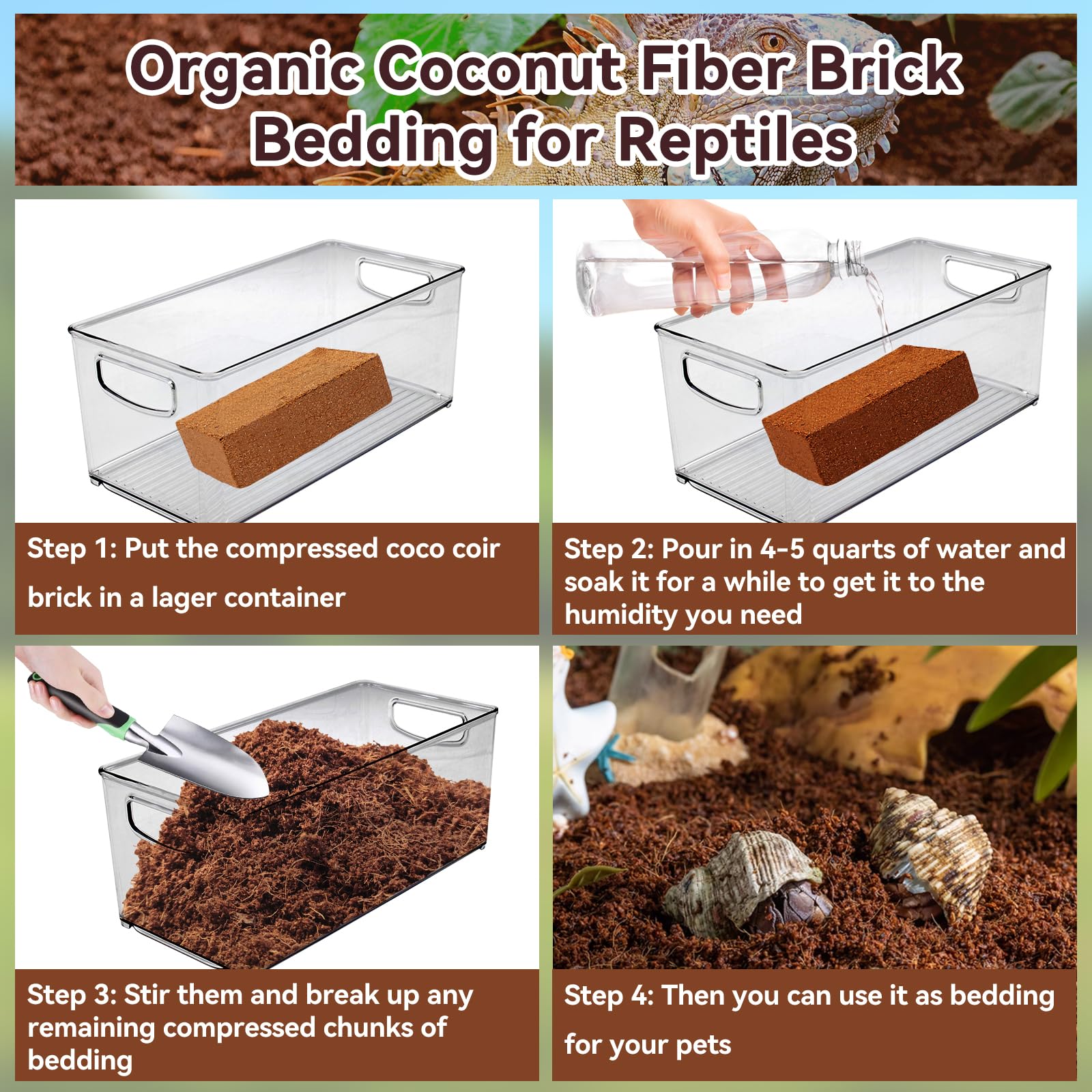 Legigo 4 Pack Compressed Coconut Fiber Substrate - 100% Organic Coconut Fiber Brick Bedding for Reptiles, Natural Coco Husk Subs