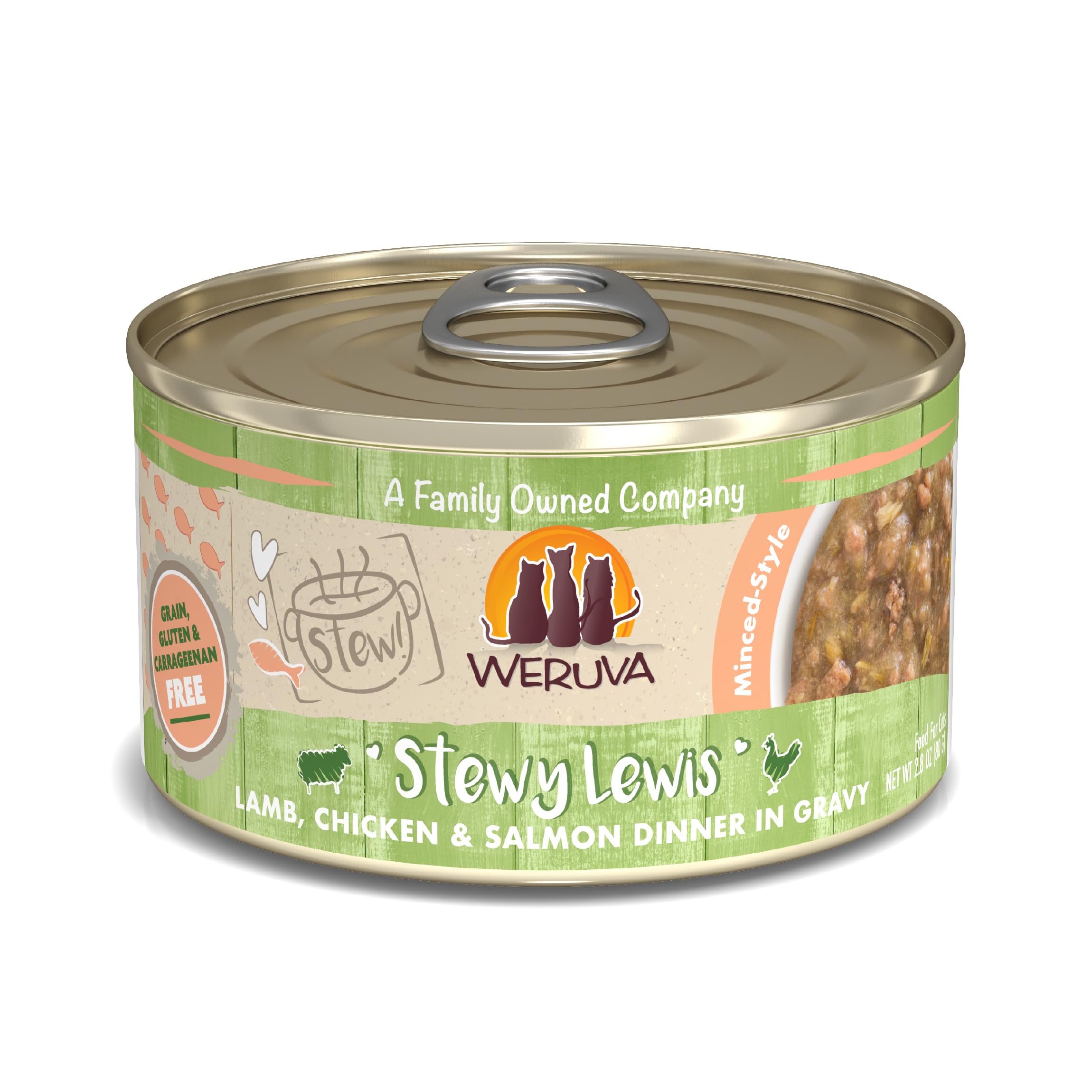 Weruva Classic Cat Stews!, Stewy Lewis with Lamb, Chicken & Salmon in Gravy, 2.8oz Can (Pack of 12)