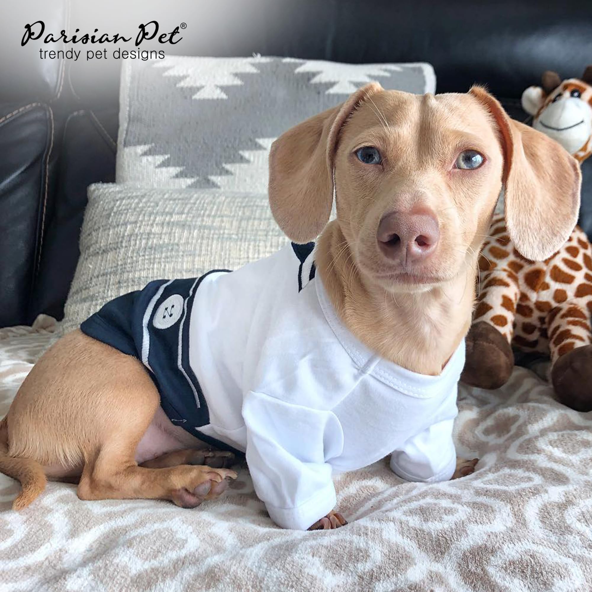 Parisian Pet Dog Shirt - Embroidered Sailor Dog Costume - 100% Cotton And Polyester Pet Clothes - Sleeved Halloween Outfit - Blue And White Dog Costumes For Large Dogs - Halloween Pet Costume - 2Xl