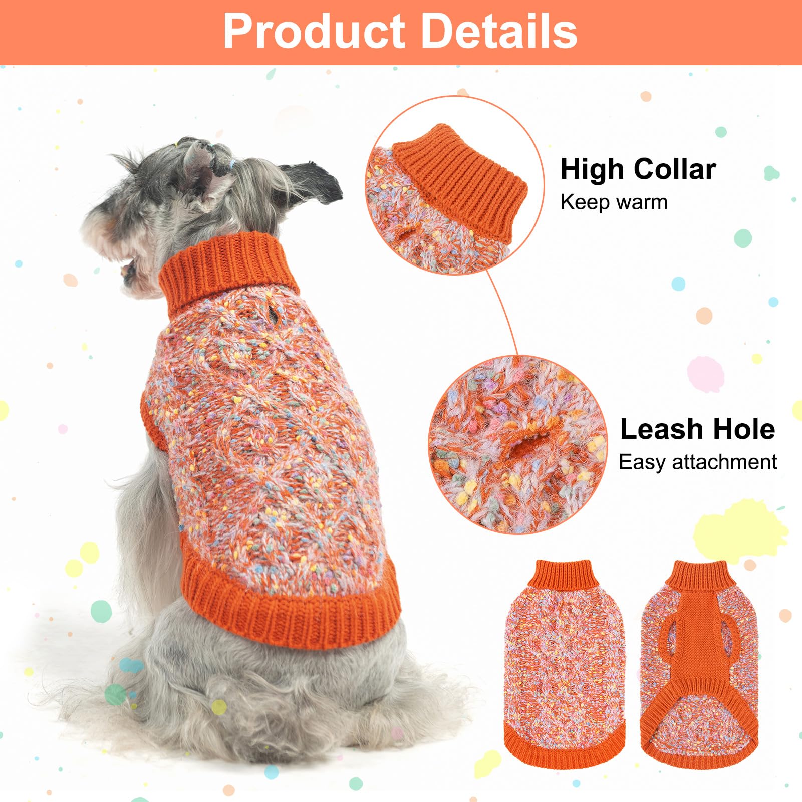 Beautyzoo Medium Dog Sweater, Fall Dog Sweater For Dogs Girls Boys Female Male, Color Block With Fuzzy Thread Knitted Turtleneck
