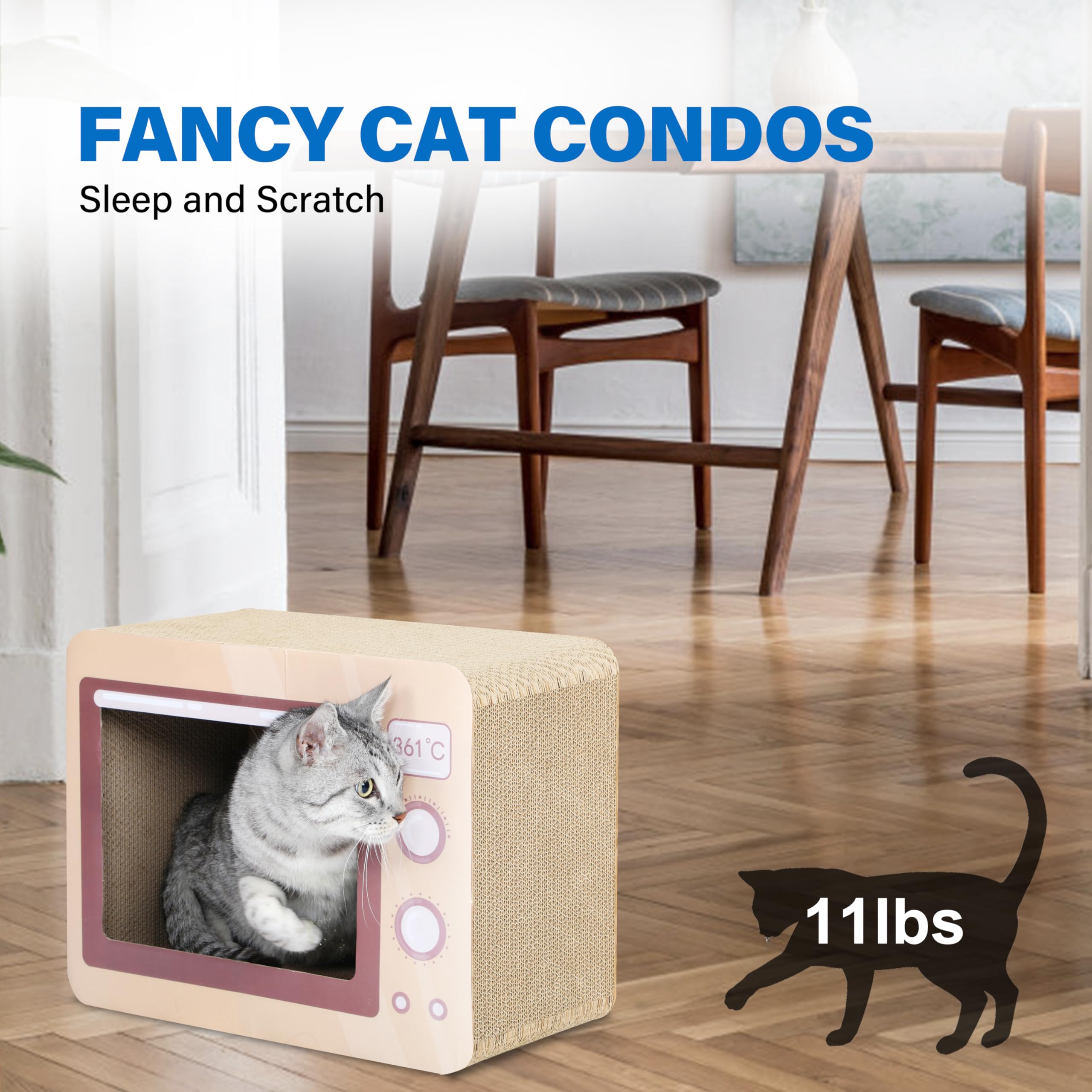 Fluffydream Oven Cat Scratcher Board - Durable Lounge Bed For Cats - Indoor Scratch Pad & Play House - Corrugated Toy For Cat Bi