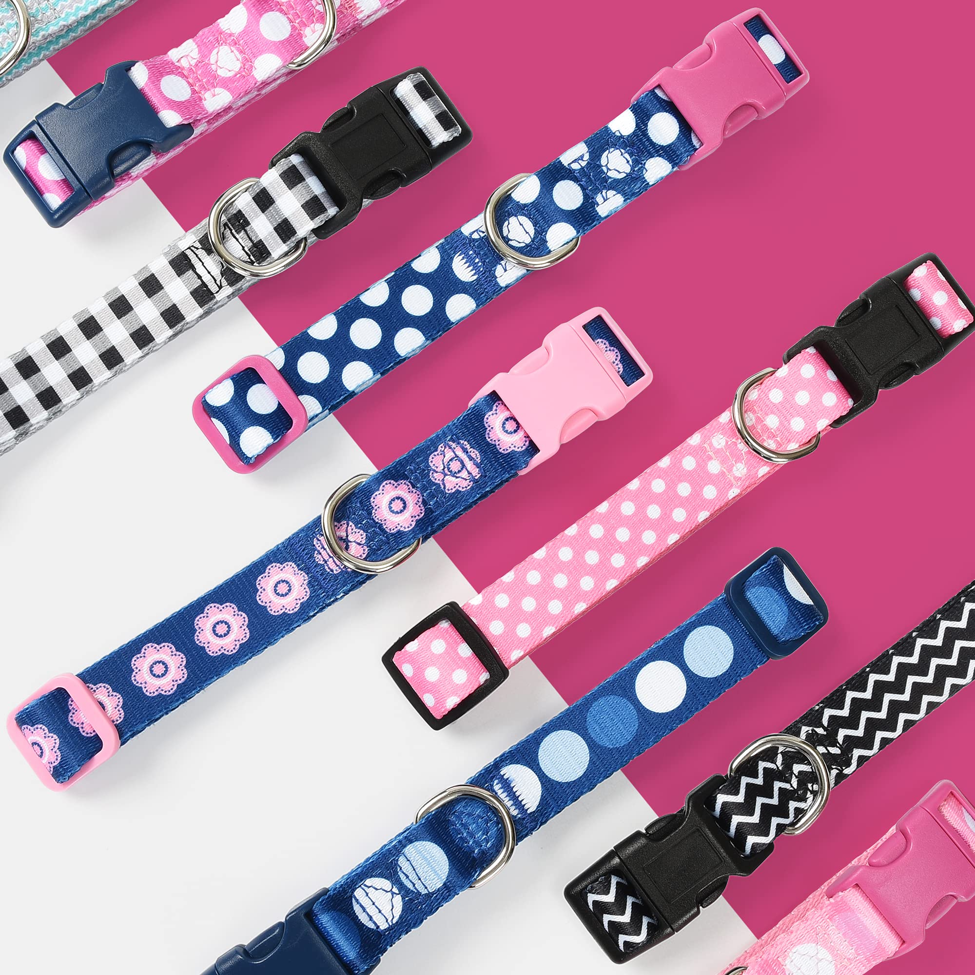 Mile High Life Dog Collar | Cute Puppy Collars | Lightweight Girl Dog Collar | Soft Boy Dog Collars | W Geometric Plaid Wave Line Pattern (Blue/White, Small)