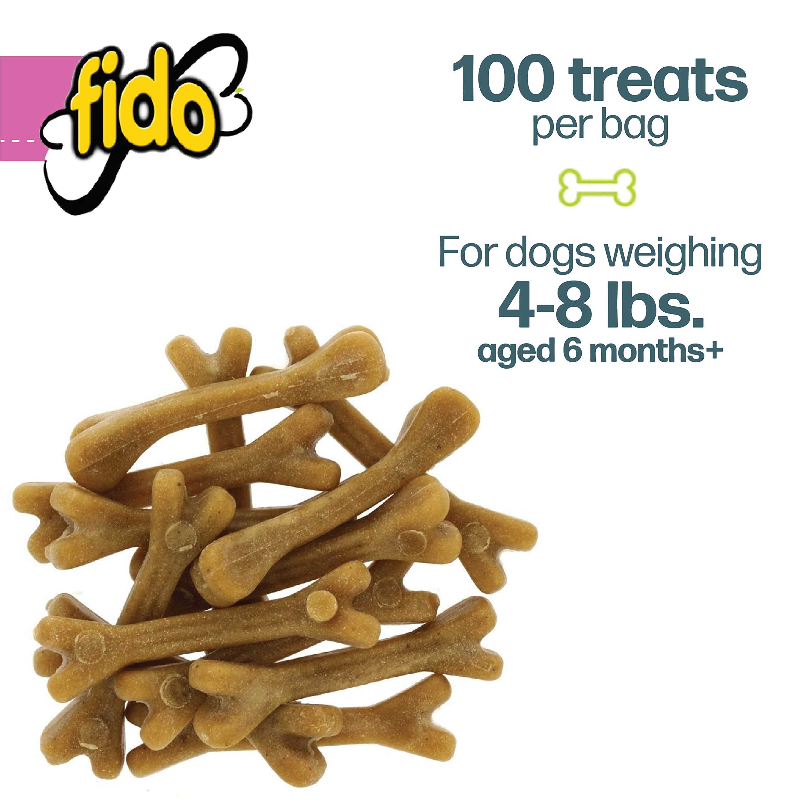 Fido Naturals Belly Bones for Dogs, 100 Yogurt Flavor Mini Dog Dental Treats(100 Count) - Made in USA - for Extra Small Dogs - P