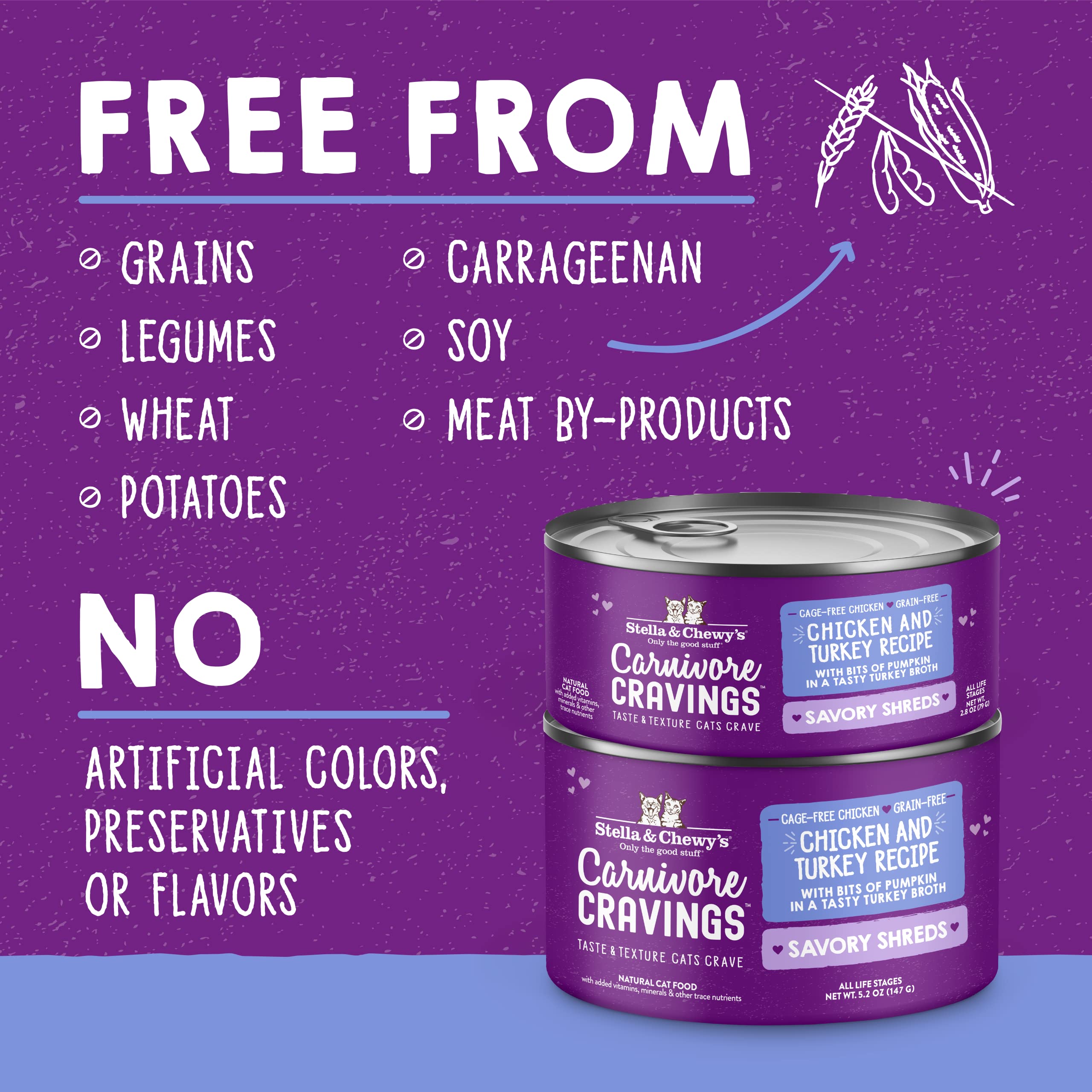 Stella & Chewy s Carnivore Cravings Savory Shreds - Wet Cat Food - High-Moisture Formula with Premium Cage-Free Chicken & Turke