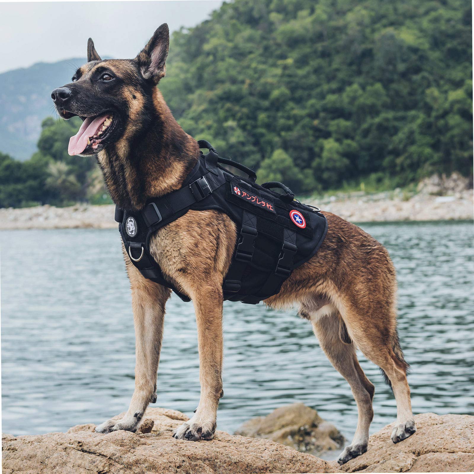 OneTigris Large Tactical Dog Harness, No Pulling Adjustable Dog Vest Harness, Heavy Duty Dog Harness with Handle, Large Hook and