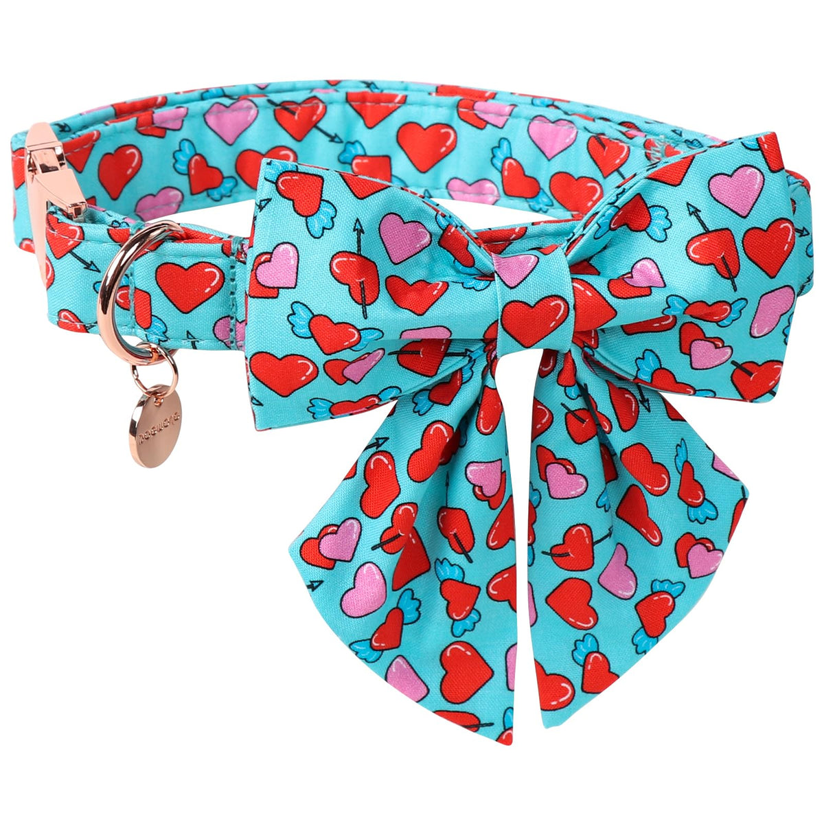 Dogwong Valentine Dog Collar With Bow, Blue Heart Dog Collar Durable Soft Cotton Pet Dog Collar Cute Heart Valentines Day Puppy 