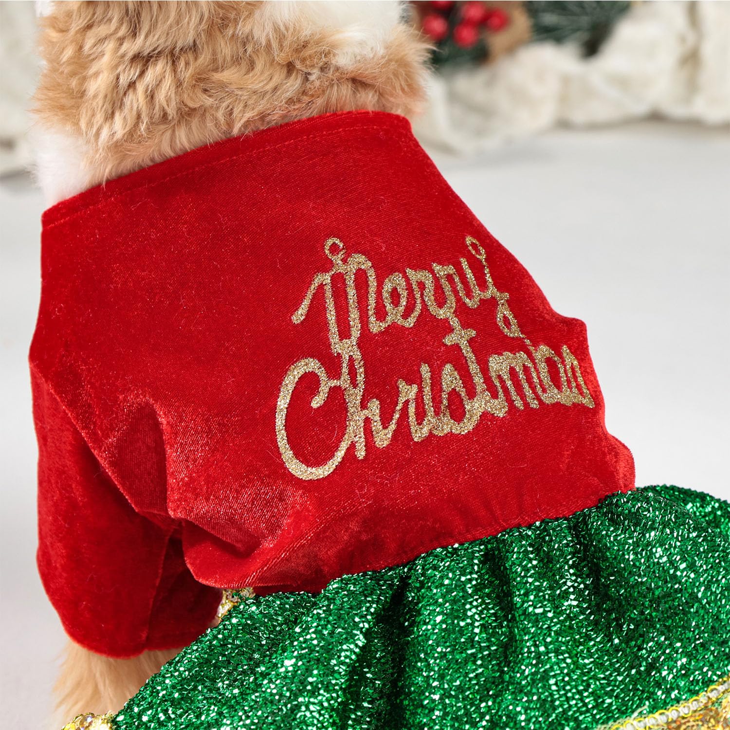 Muyaopet Merry Christmas Dog Dress Costume,Sparkly Pet Holiday Tulle Dress,Pet Winter Clothes For Small Dogs Girl,Cat Apparel (M