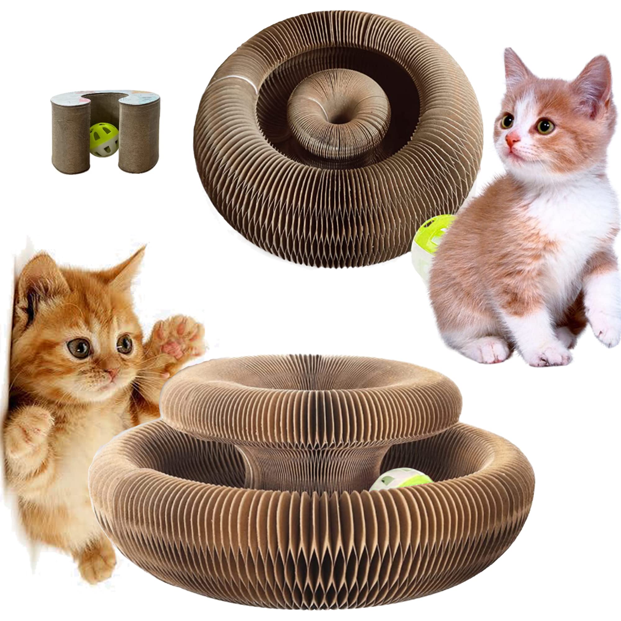 Magic Organ Cat Scratching Board, Cat Accordion, Cat Cordion, Cardboard Cat Scratcher Cat Bed Interactive Scratcher Cat Toy, Foldable Convenient Cat Scratcher Durable Recyclable Comes With Ball