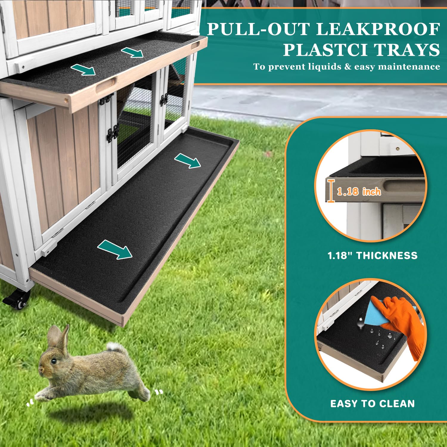 48'' L Rabbit Hutch Indoor And Outdoor 2-Story Rabbit Cage With Pull Out Tray,Fir Wood Pet House With Wooden Ramp,Waterproof Bun