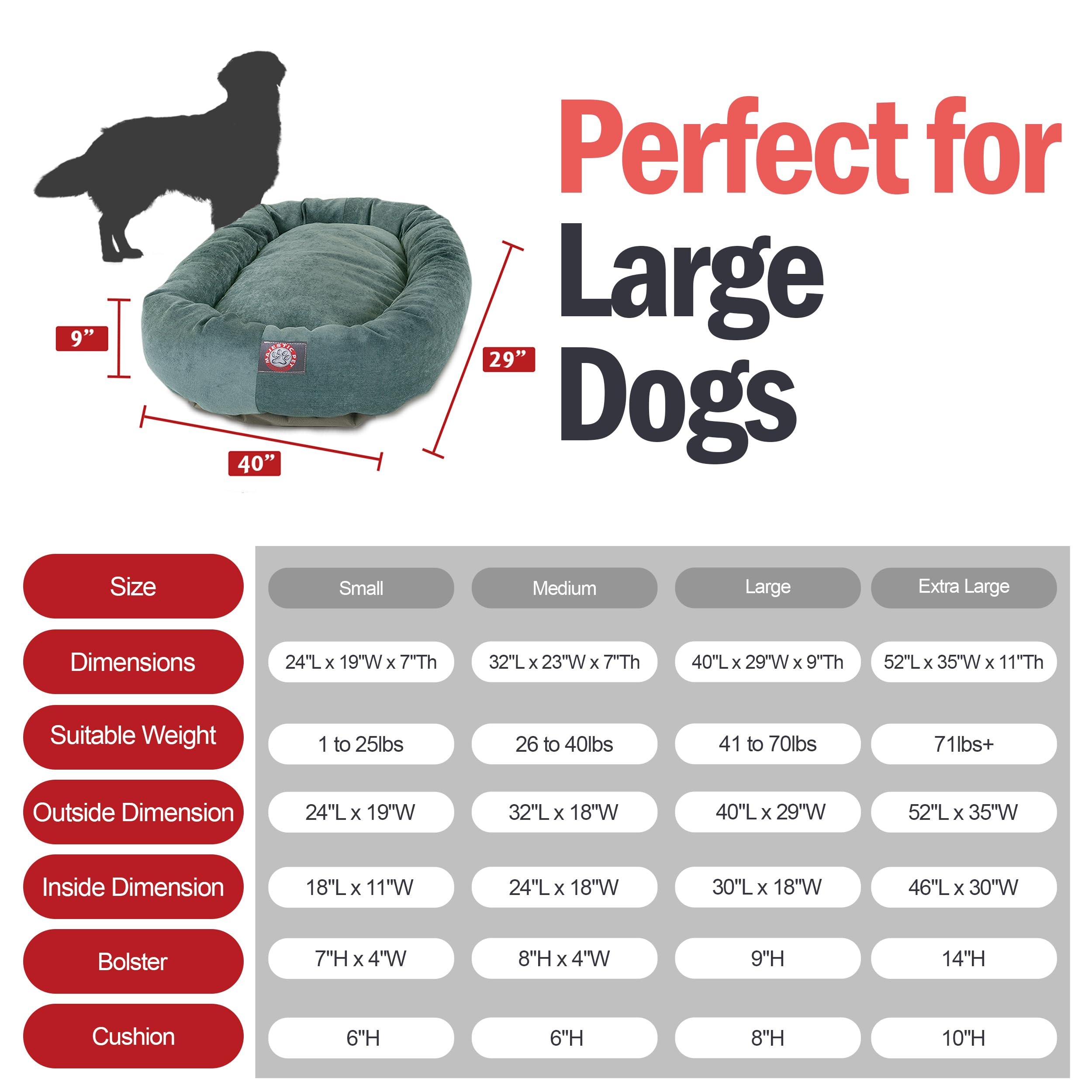 Majestic Pet 40 Inch Micro Velvet Calming Dog Bed Washable – Cozy Soft Round Dog Bed With Spine For Head Support - Fluffy Donut Dog Bed 40X29X9 (Inch) – Round Pet Bed Large – Azure