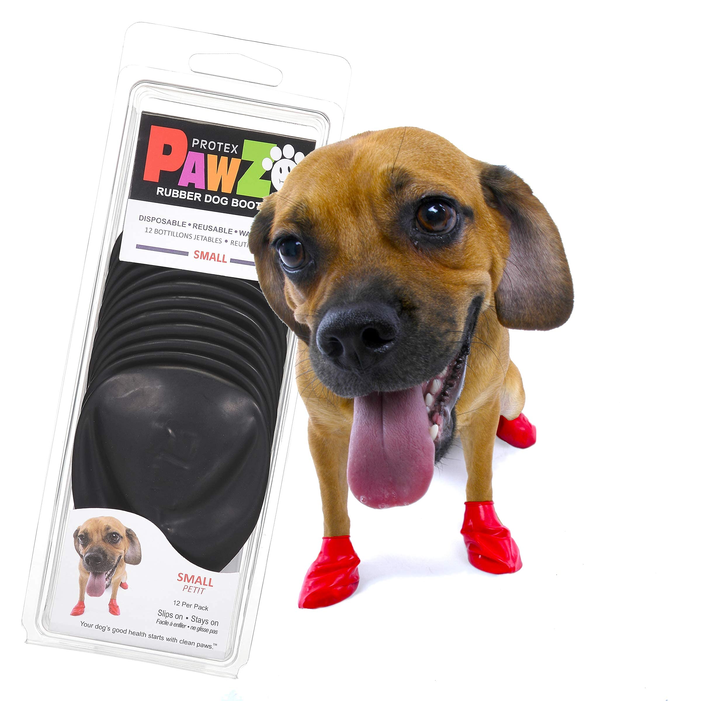Pawz Rubber Dog Boots For Paws Up To 2' - 2.5' - Dog Booties For Hot Pavement, Anti Slip Dog Socks, 12 Reusable Paws Waterproof Dog Boots, S, Black