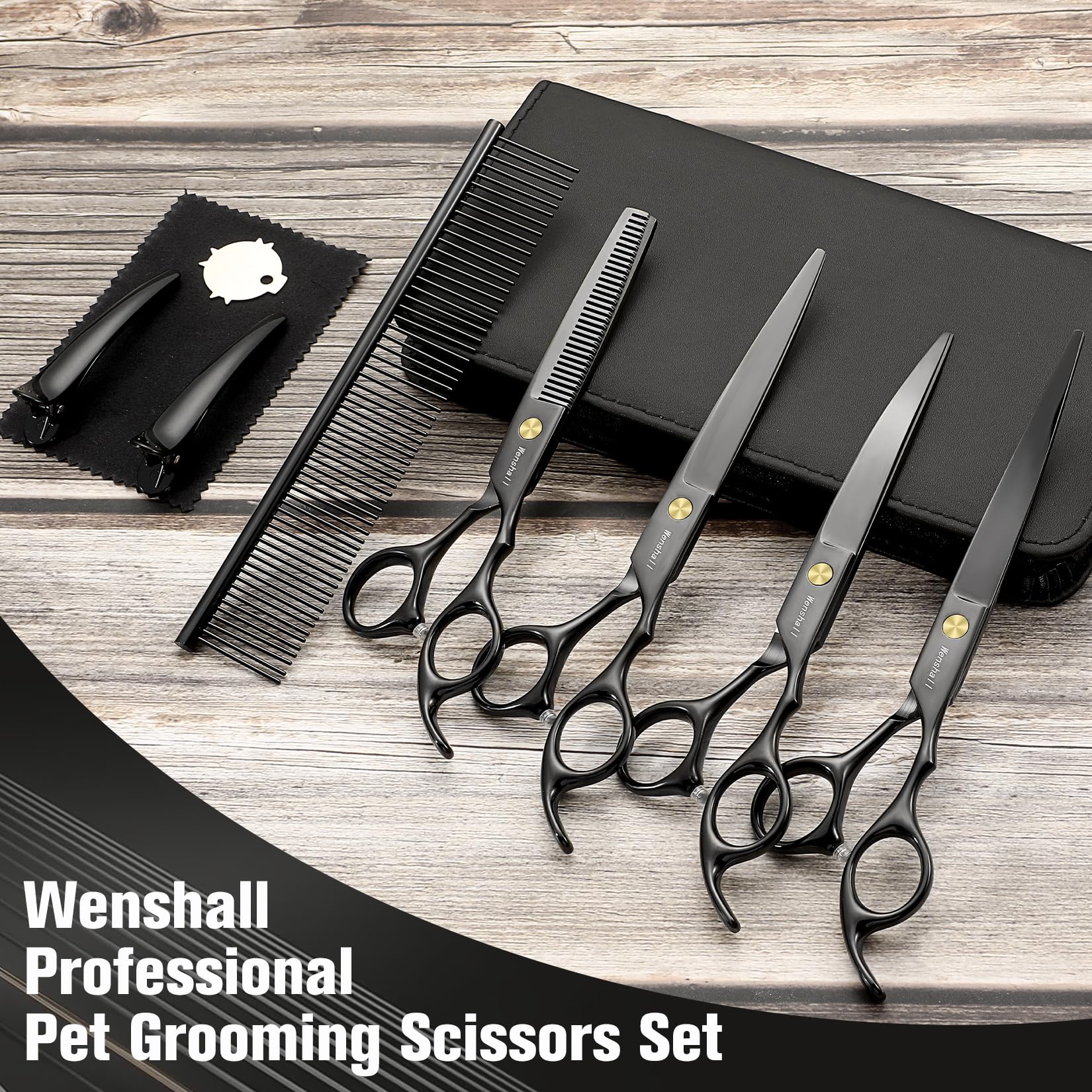 Wenshall Professional Dog Grooming Scissors Set - 6.5'' Thinning, 7'' Straight, 7'' Up-Curved, 7'' Down-Curved Scissors And Comb
