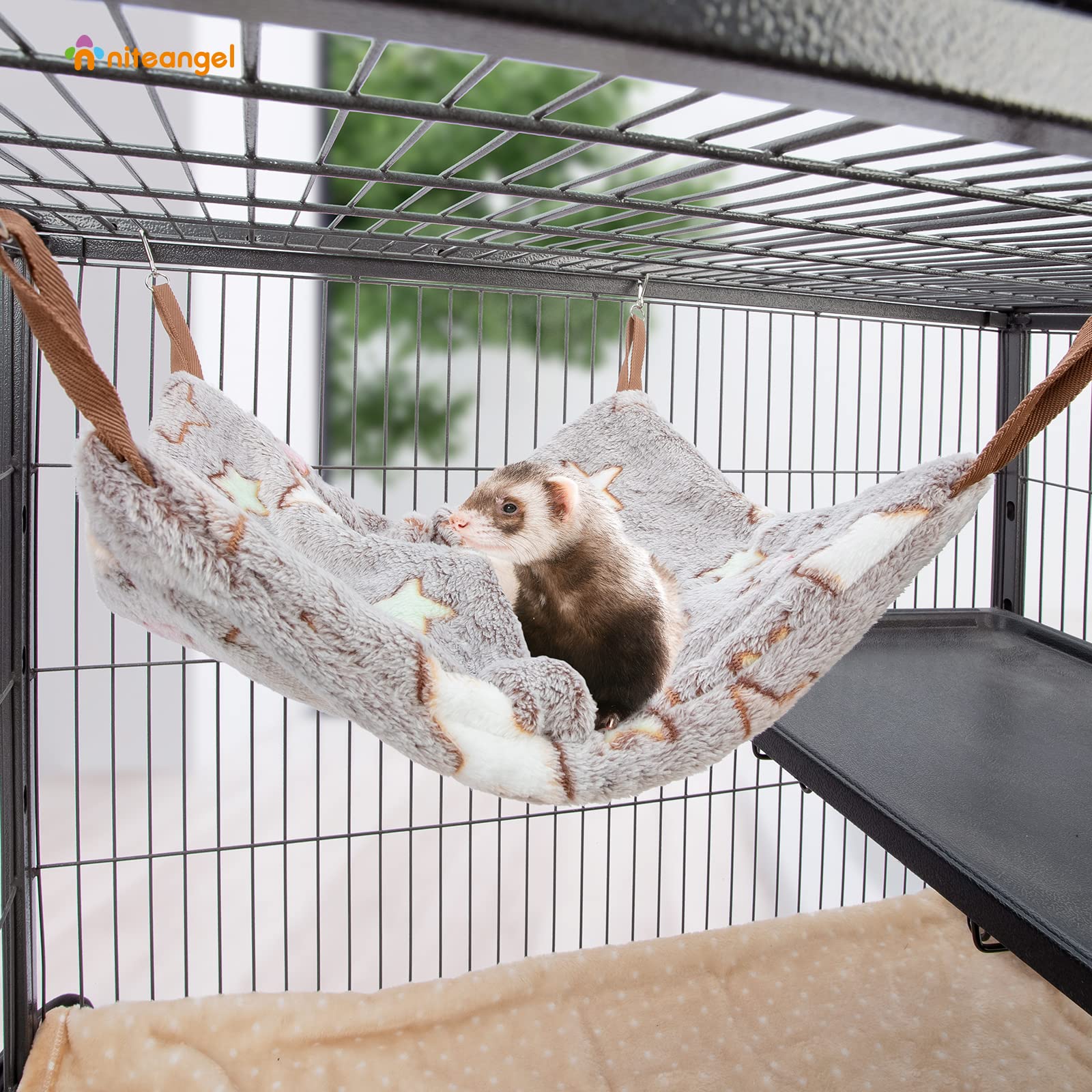 Niteangel Hanging Hammock Nap Sack Swing Bag Pet Sleeper For Ferret Rat Sugar Glider And Other Small Animals (Cream, Star)
