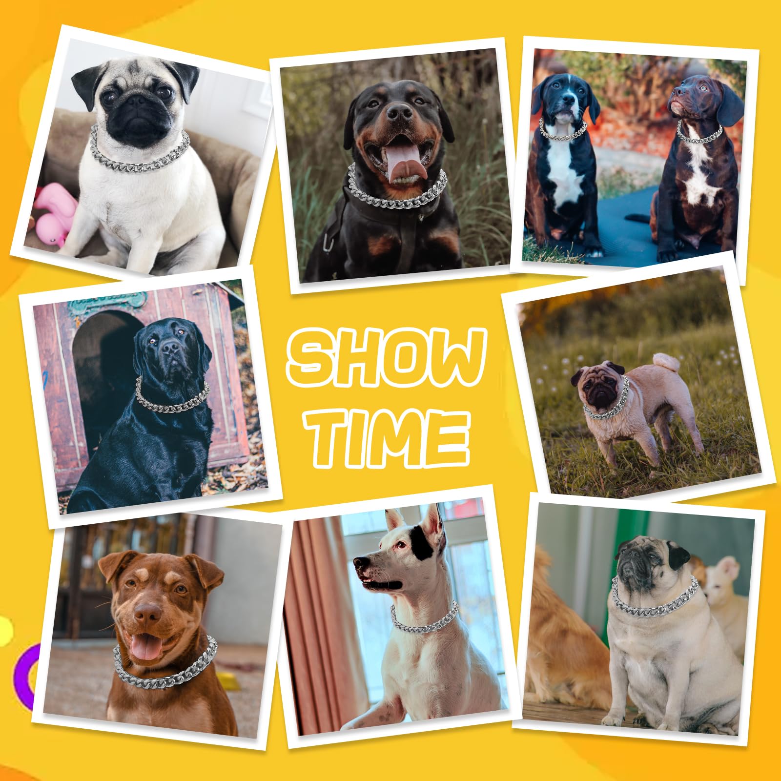 Baobote 19Mm Thick 18K Silver Plated Metal Dog Cuban Link Collar - Silver Dog Chain Collar For Dogs (22'')