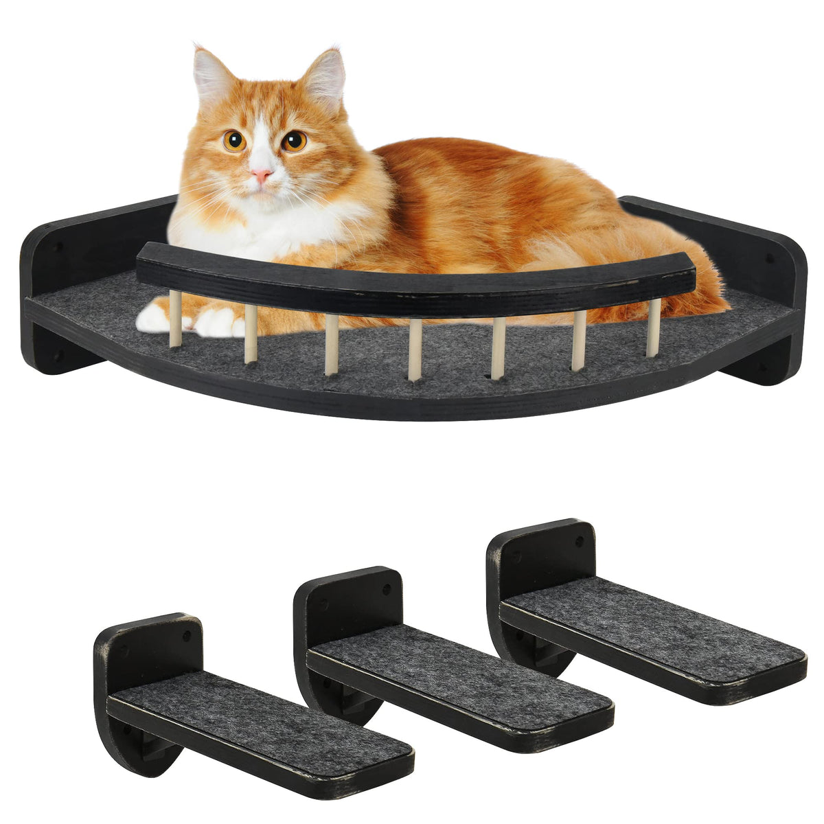 Voottou Cat Wall Shelves With Cooling Mat And Plush Cushion, Kittens Climbing Shelf And Perches With 3 Stair Steps, Cat Wall Fur