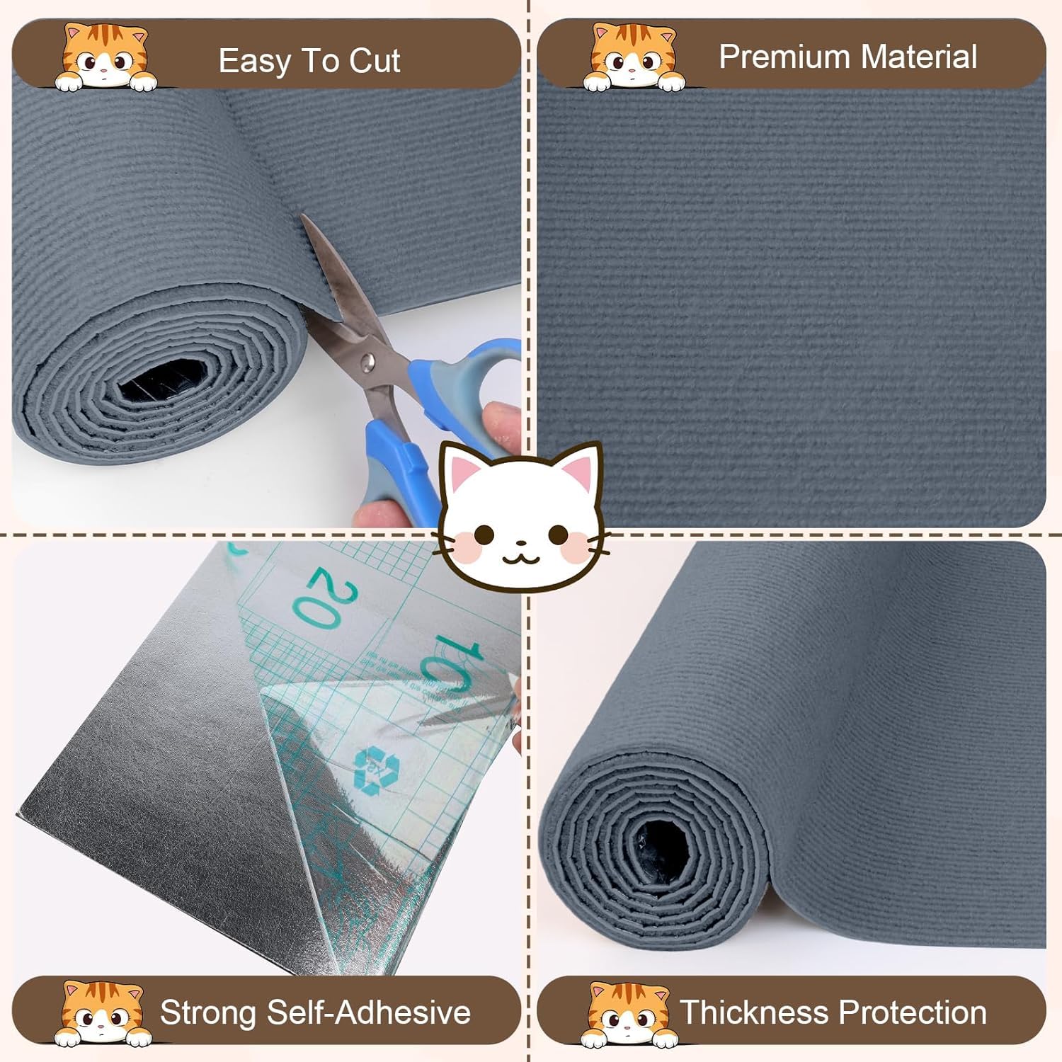 Cat Scratch Furniture Protector, 157.4x15.8 Cat Scratching Mat, Trimmable Self-Adhesive Cats Claws Scratch Pads, DIY Carpet Mat