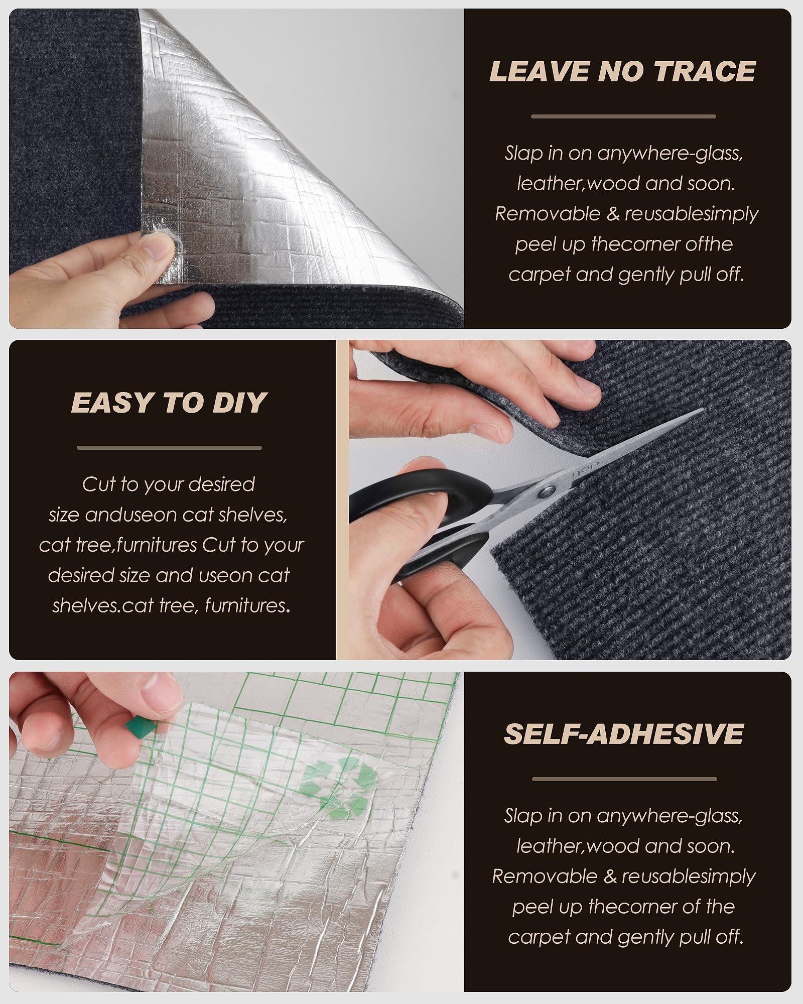 Cat Scratch Furniture Protector, Trimmable Self-Adhesive Carpet, Diy Climb Cat Scratcher Mat For Covering Cat Tower And Couch Pr