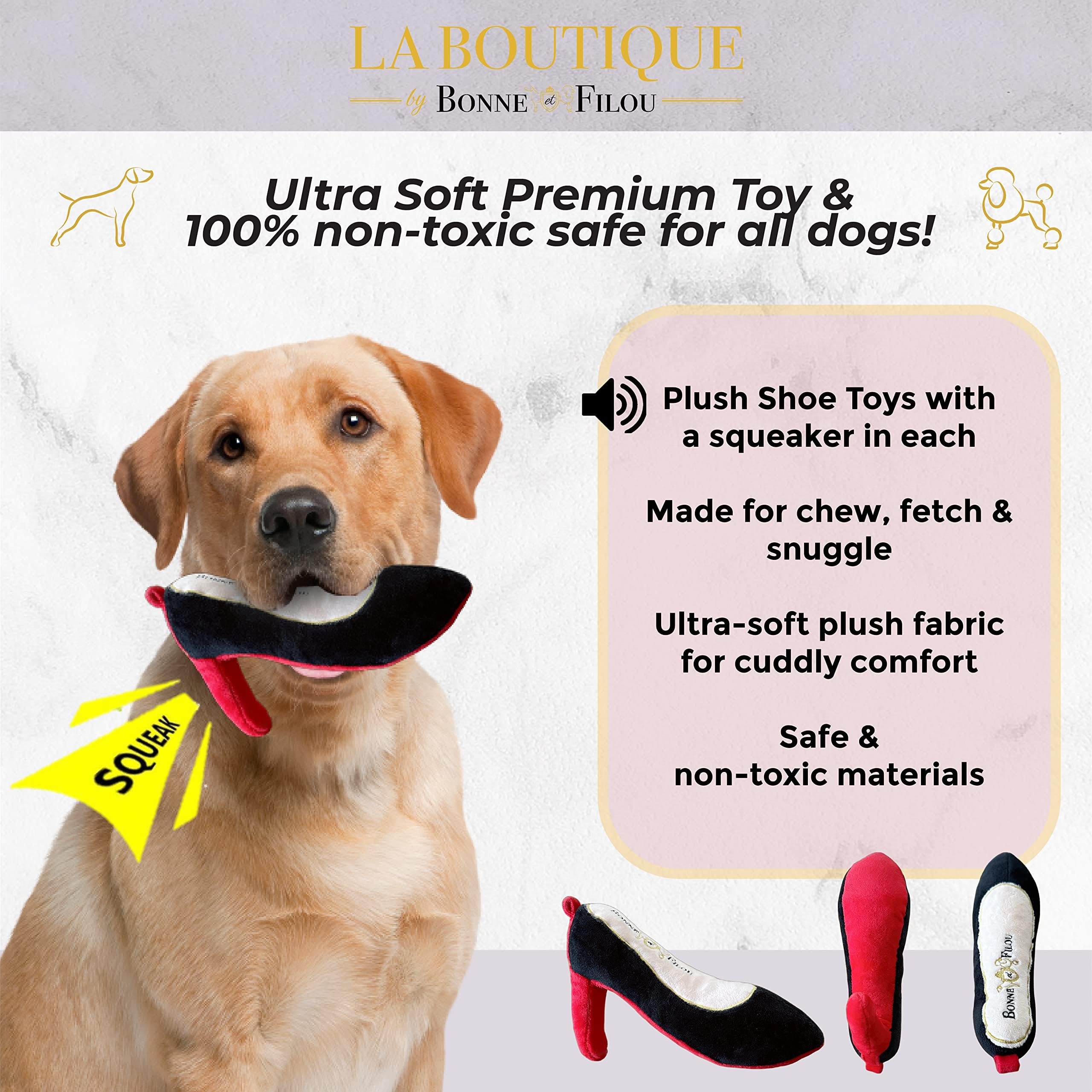 Bonne Et Filou Red High Heel Plush Squeaky Dog Toy Durable And Soft Dog Chew Toy Perfect For Small And Medium Dogs Plush Toys For Aggressive Chewers (1 Large Size)