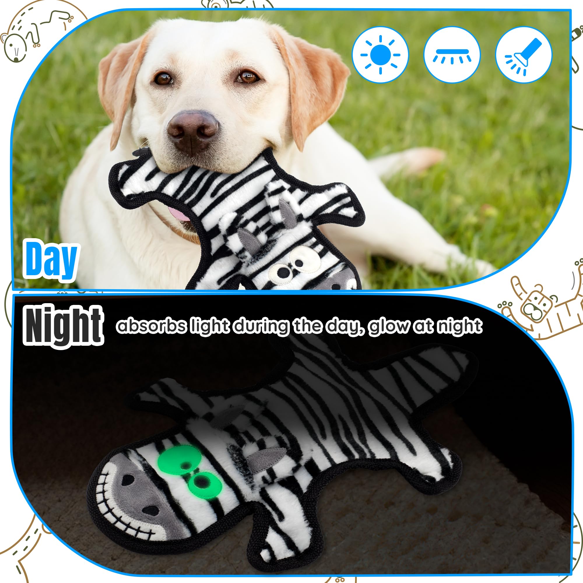 No Stuffing Dog Squeaky Toys, Glowing Eyes Crinkle Plush Puppy Toys for Teething Chewing, 5pcs Flat Tough Dog Toys Set for Large