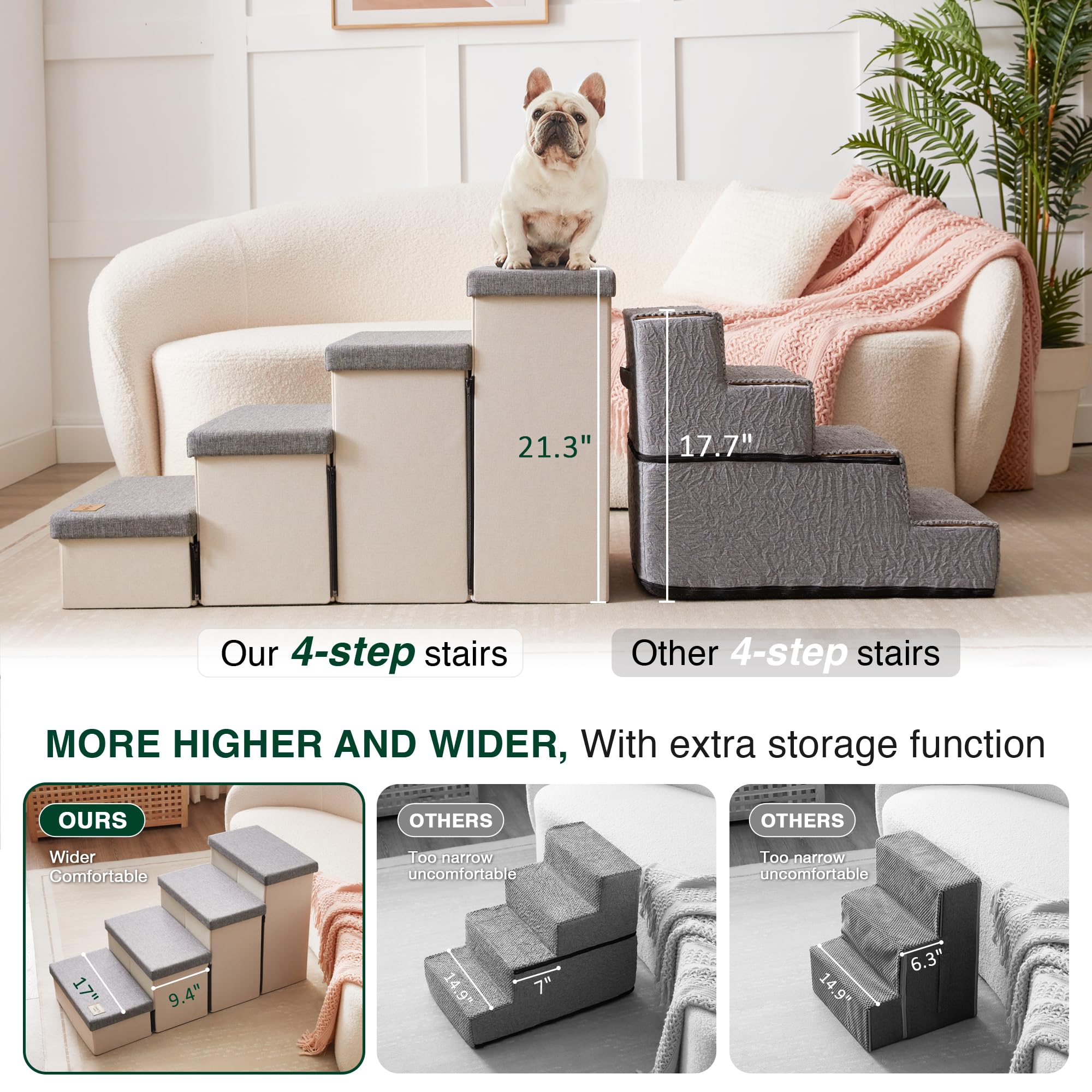 Love'S Cabin Dog Stairs For Small Medium Or Large Dogs With Storage And Adjustable Steps, Foldable Cat Steps For Bed Or Couch, 4