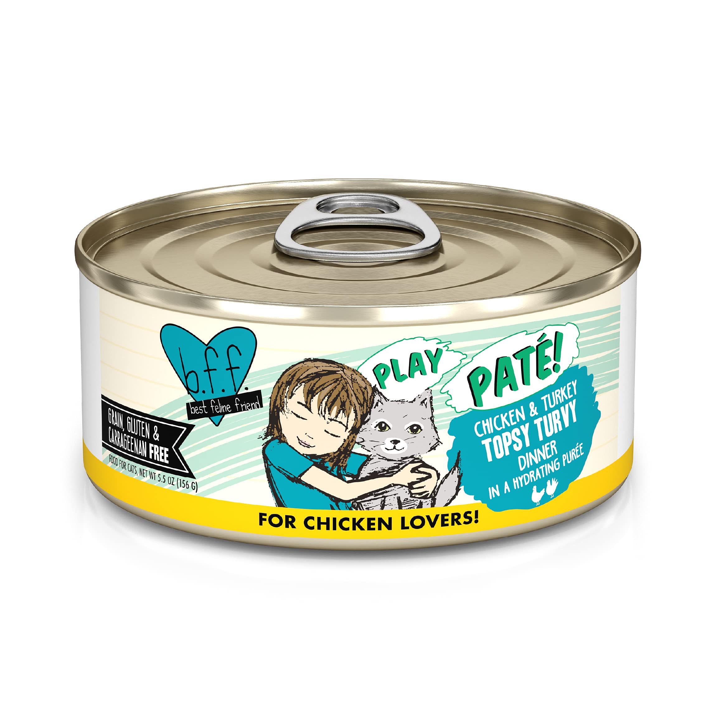Weruva B.F.F. Play - Best Feline Friend Pat   Lovers, Aw Yeah!, Chicken & Turkey Topsy Turvy with Chicken & Turkey, 5.5oz Can (P