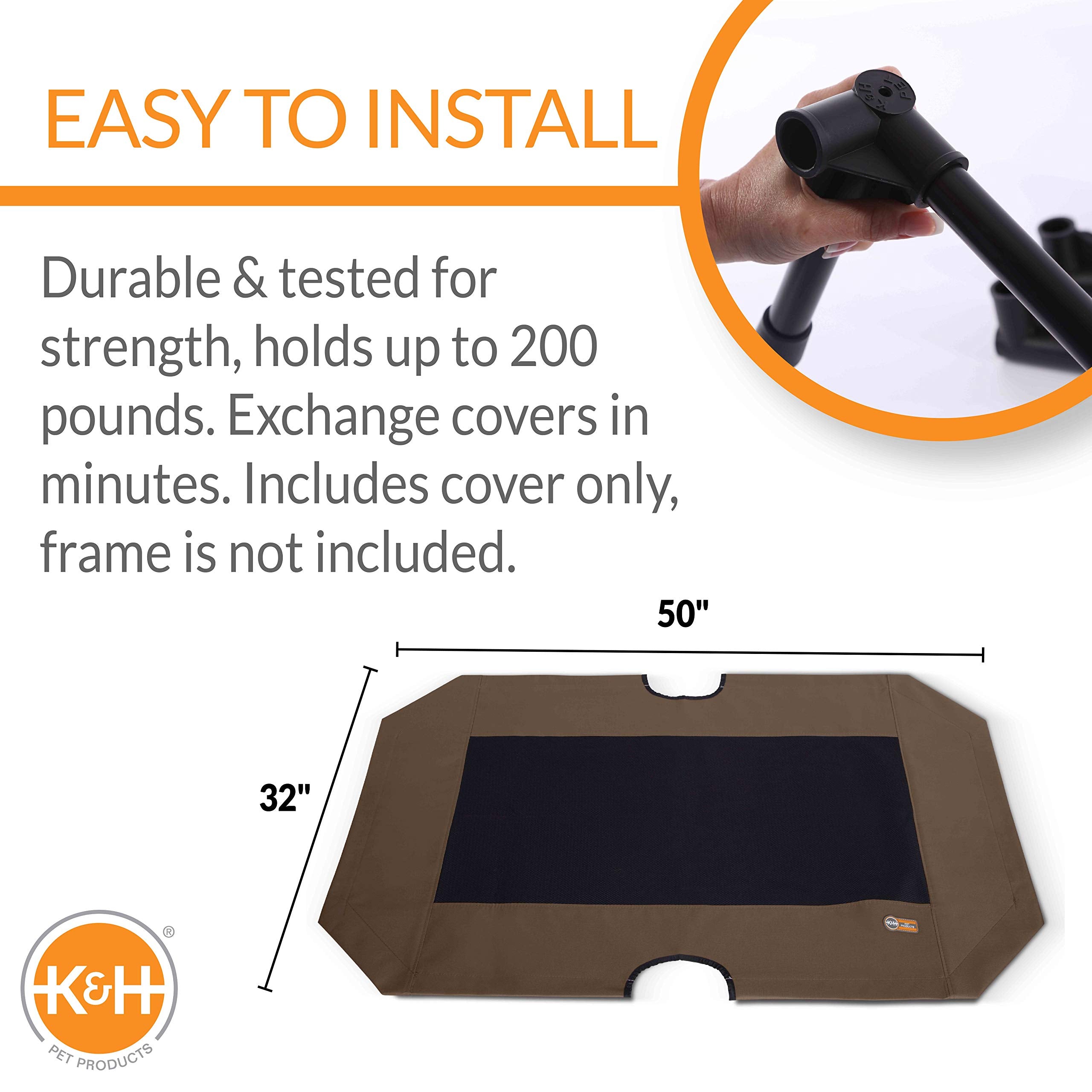 K&H Pet Products Original Pet Cot Replacement Cover (Cot Sold Separately) - Chocolate/Black Mesh, X-Large 32 X 50 Inches