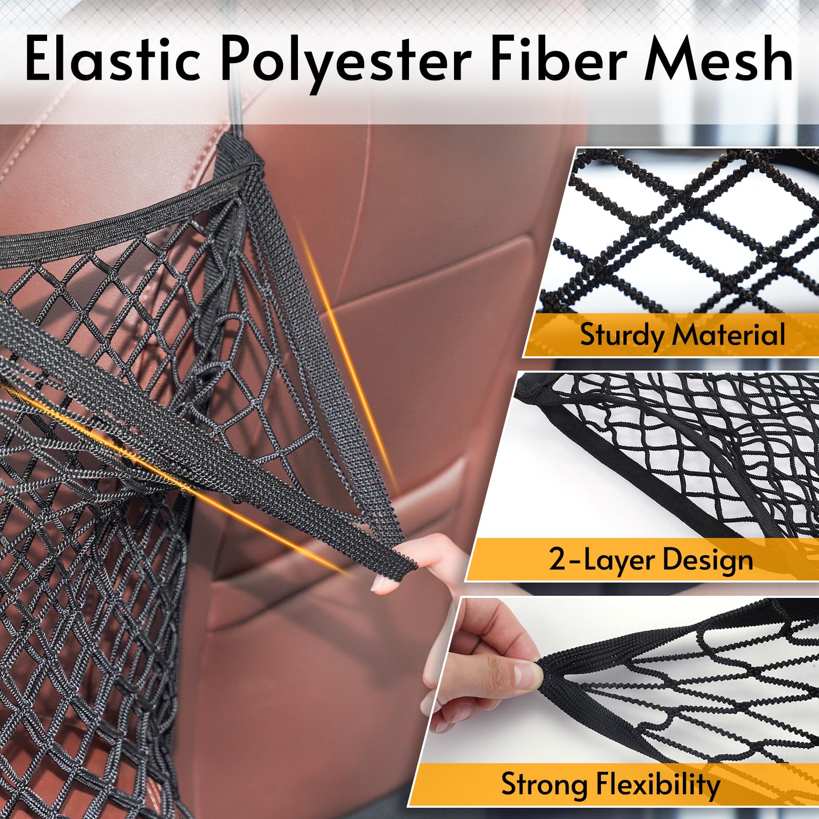 rabbitgoo Dog Car Net Barrier for SUVs, Pet Barrier with Metal Hooks & Stretchable Mesh, Car Divider & Storage Bag, Easy to Inst