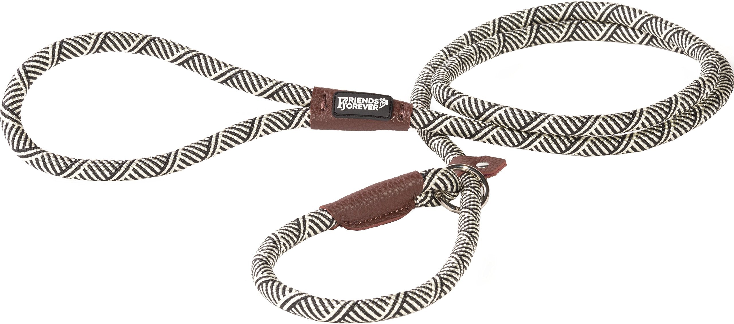 Friends Forever Dog Rope Leash - Durable 6ft Reflective Training Slip Lead, Heavy Duty Nylon, Silver