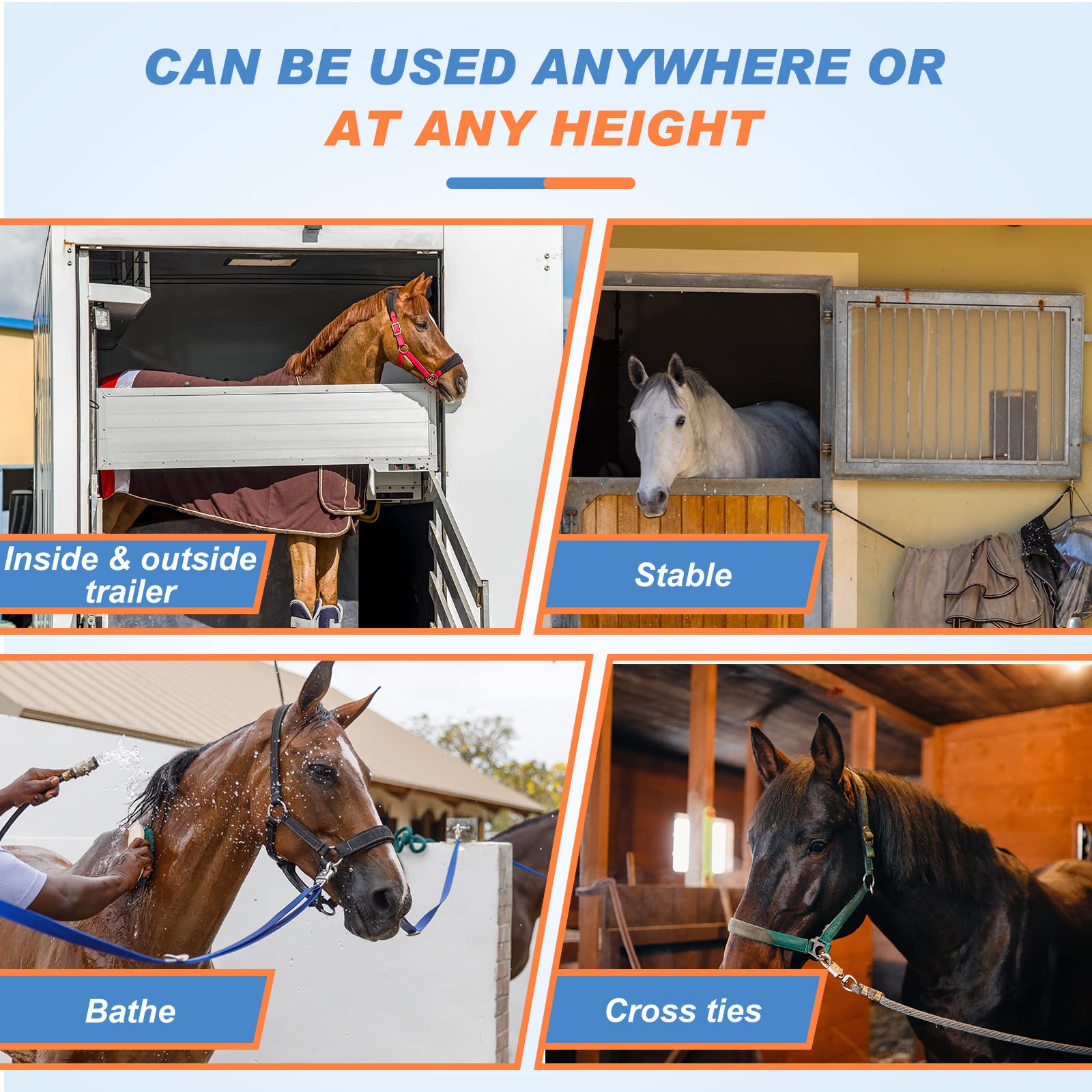 Nuenen Horse Tie Ring Stainless Steel Horse Tack And Supplies Safety Horse Accessories With Eye Bolts And Snaps Saddle Horse Training Equipment For Pulling Back, Silver (3 Sets)