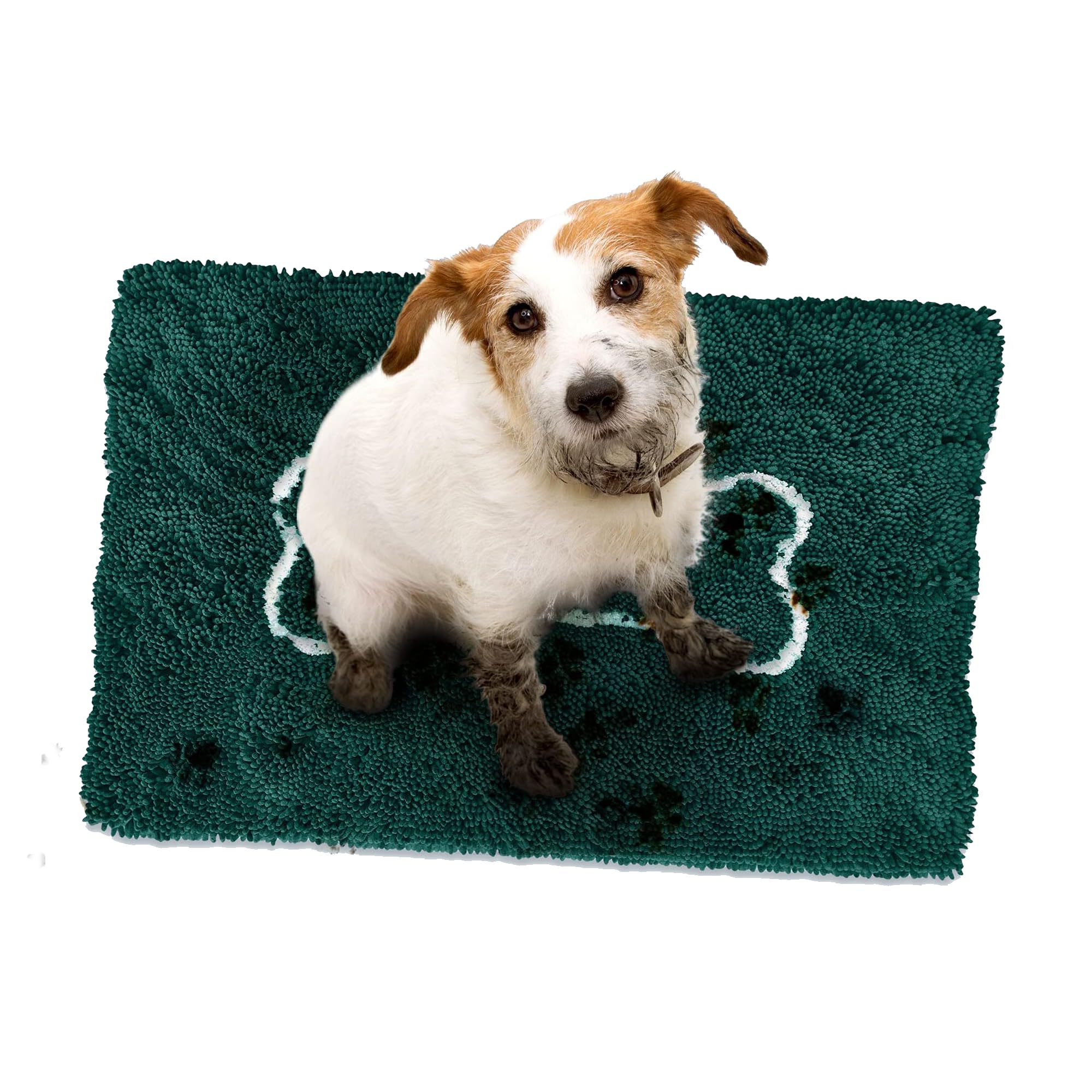 Soggy Doggy Doormat With Bone Design | Evergreen/Oatmeal Bone | Large 26    X 36    | Ultra Absorbent Microfiber Chenille Wet Do