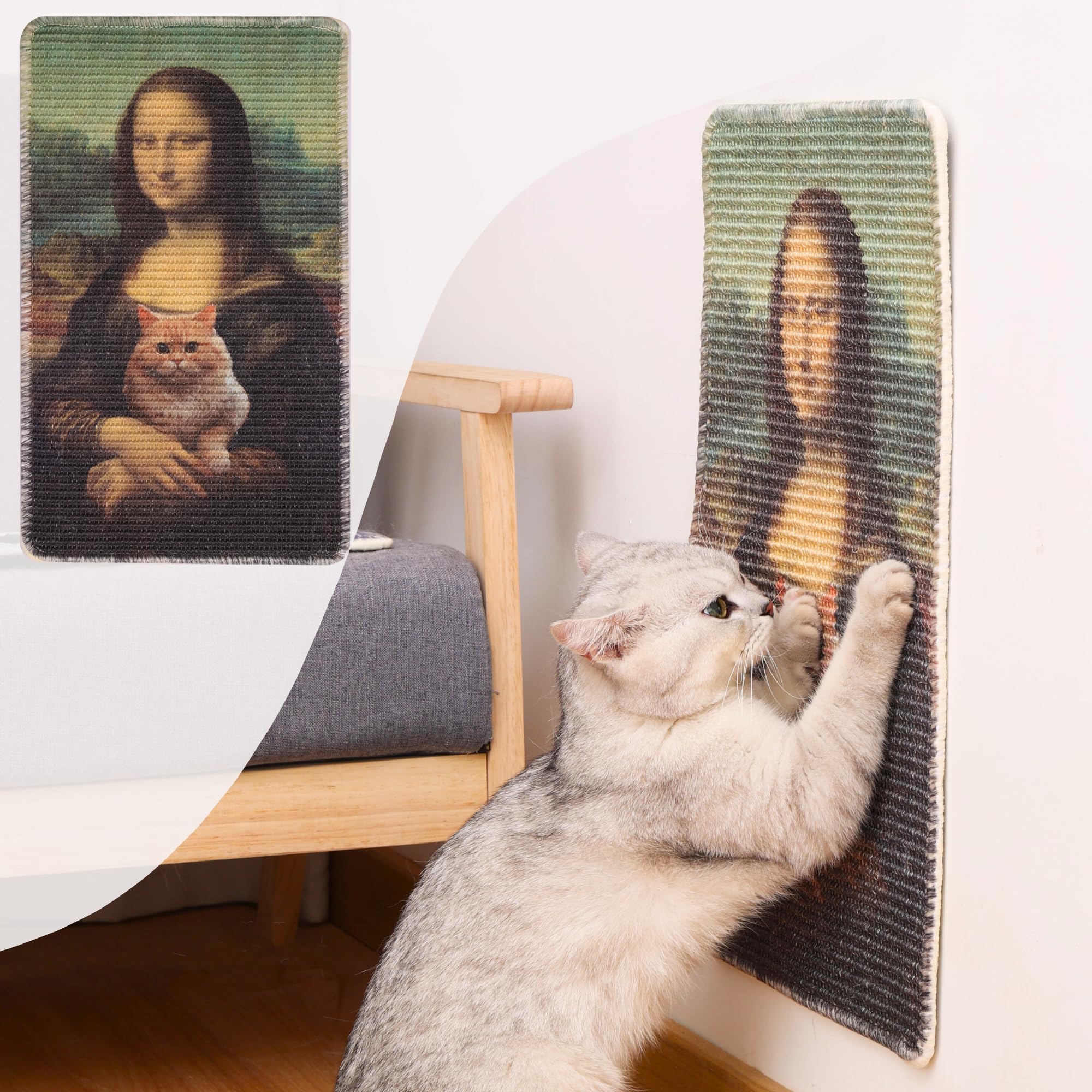 Furrther Sisal Cat Scratcher Mat (Use On Wall, Couch And Carpet), Durable And Shedding-Resistant Cat Scratching Surface - 21.7X1