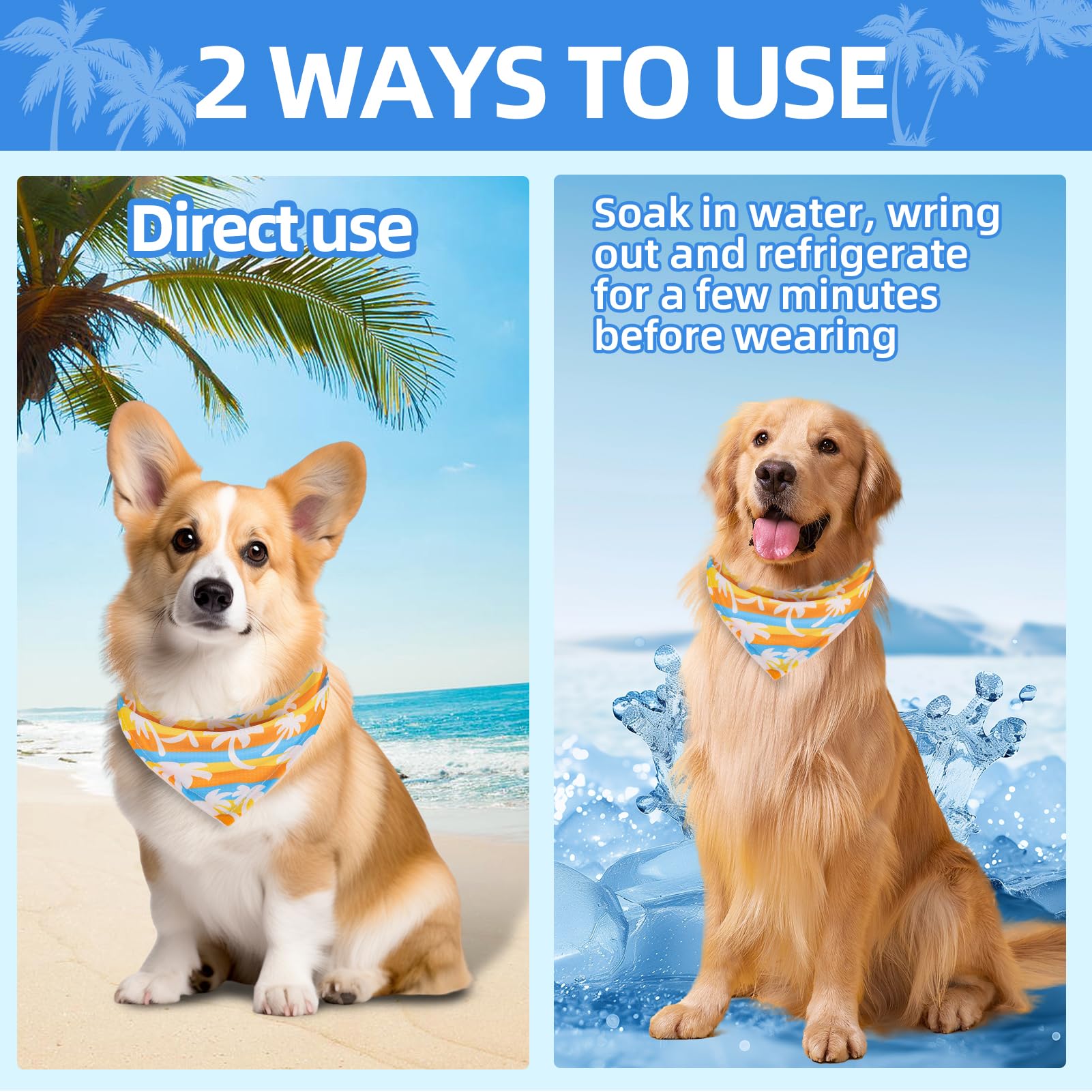 Pawchie Dog Cooling Bandana Small, 4 Packs Ice Cool Pet Triangle Scarf Bibs Reversible Styles, Summer Adjustable With Two Snaps,