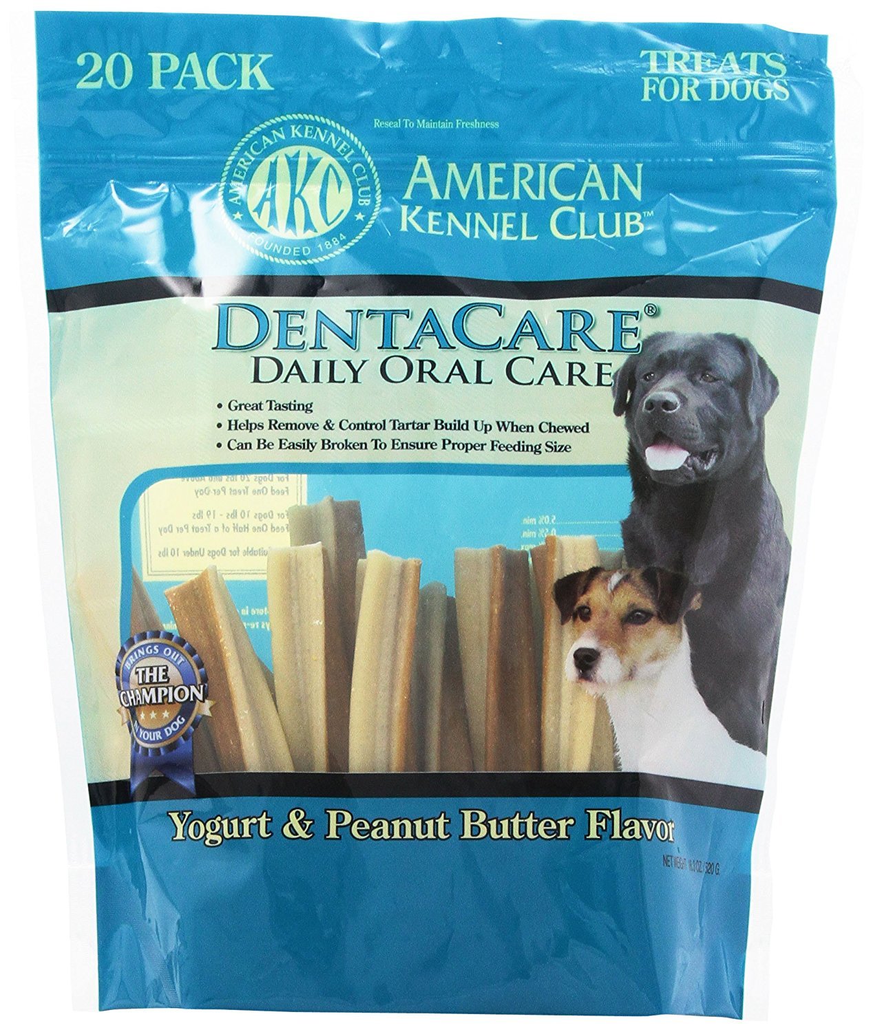 American Kennel Club Dentacare Yogurt and Peanut Butter Dental Dog Treats, Naturally Flavored, Good for Dog Dental Health, 20 Co
