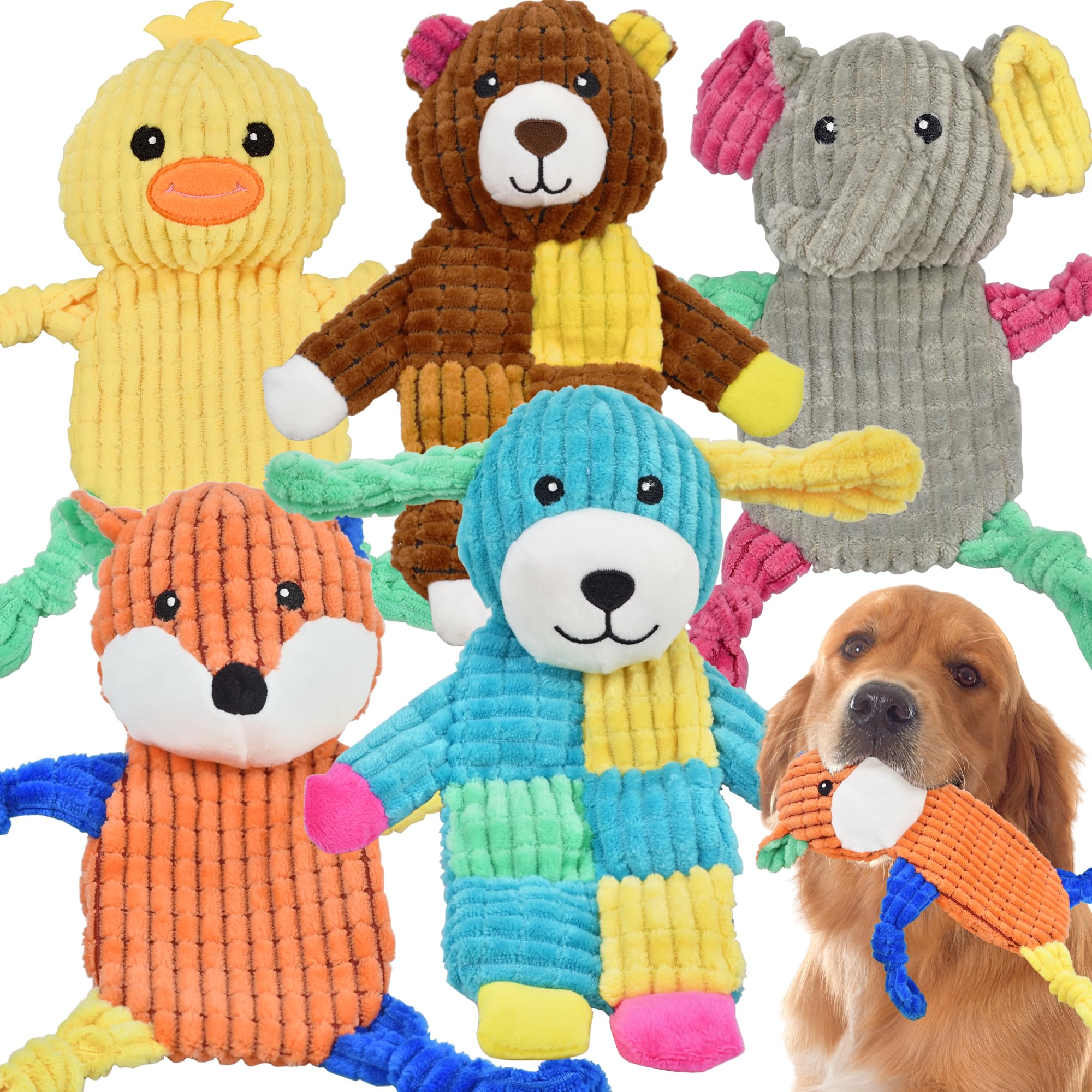 Lechong 5Pcs Squeaky And Crinkle Dog Toys For Large, Medium, And Small Dogs - Puppy Toys To Keep Them Busy - Great Value Bundle