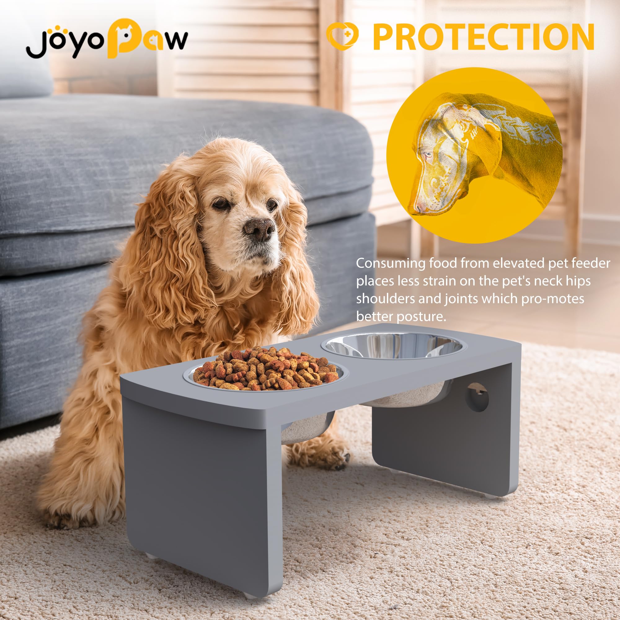 Elevated Dog Bowls, Bamboo Raised Dog Bowl For Medium Dogs, With 2 Stainless Steel Bowls (7' Tall-30 Oz Bowl)