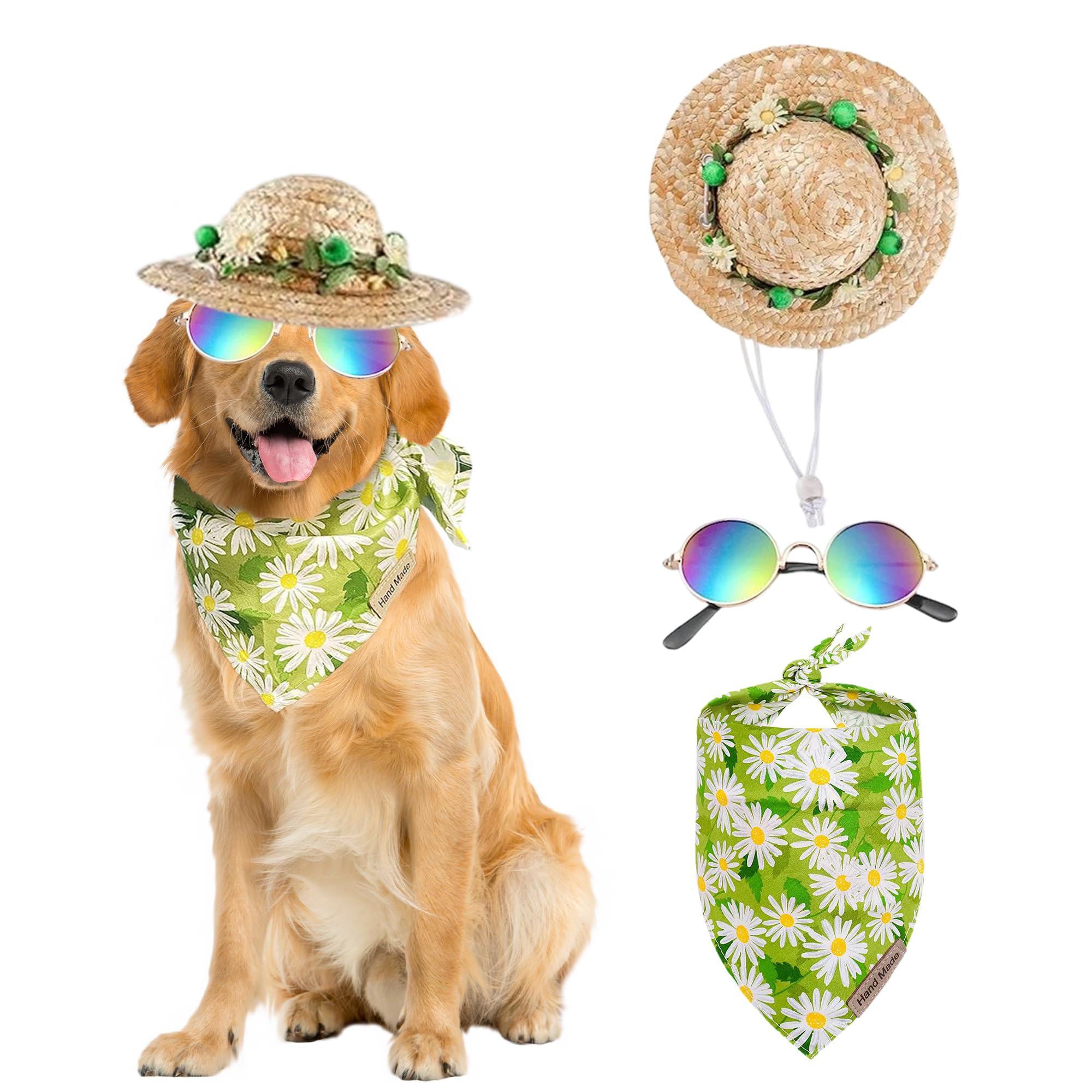 Hawaiian Costume For Dog Hawaiian Bandanna Summer Hat For Dog Sunflower Pet Bandanna Pet Sunglasses Summer Costume For Cat Hawai