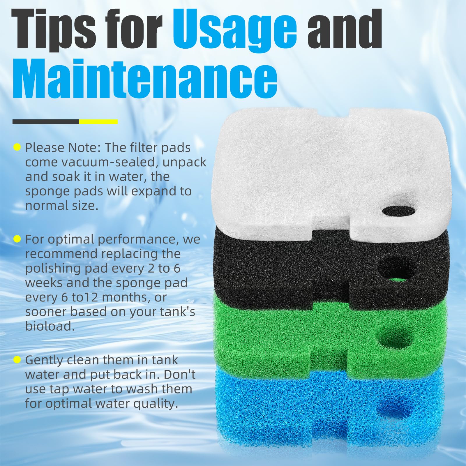 AQUANEAT 16pcs Replacement Filter Pads for Cascade 700/1000 CCF2UL/CCF3UL - Blue/Green/Clear Aquarium Filter Floss Media