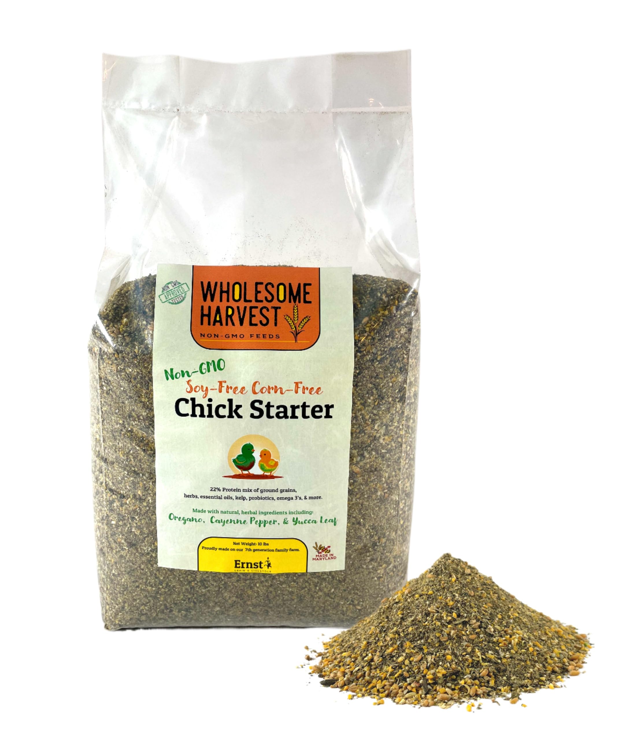 Wholesome Harvest - Corn & Soy-Free Chick Starter Feed - All Grain & Non-GMO Chick Food Starter with Omega 3 - Chicken Feed for 