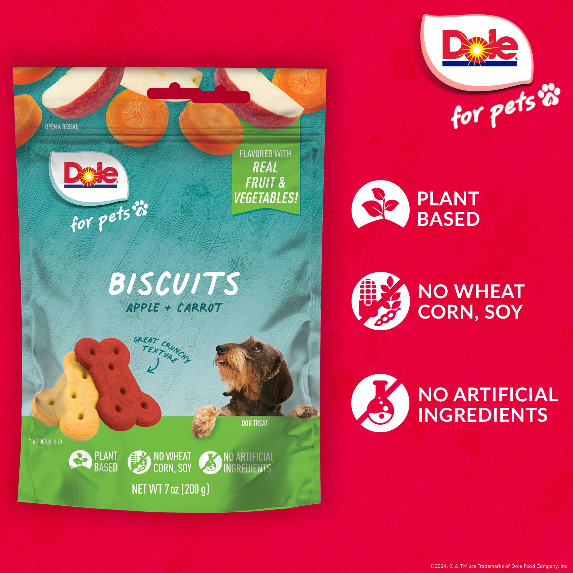 Dole Freshly Fetched Dog Biscuits, Apple & Carrot, 7oz - No Wheat, Corn, Soy, or Artificial Ingredients
