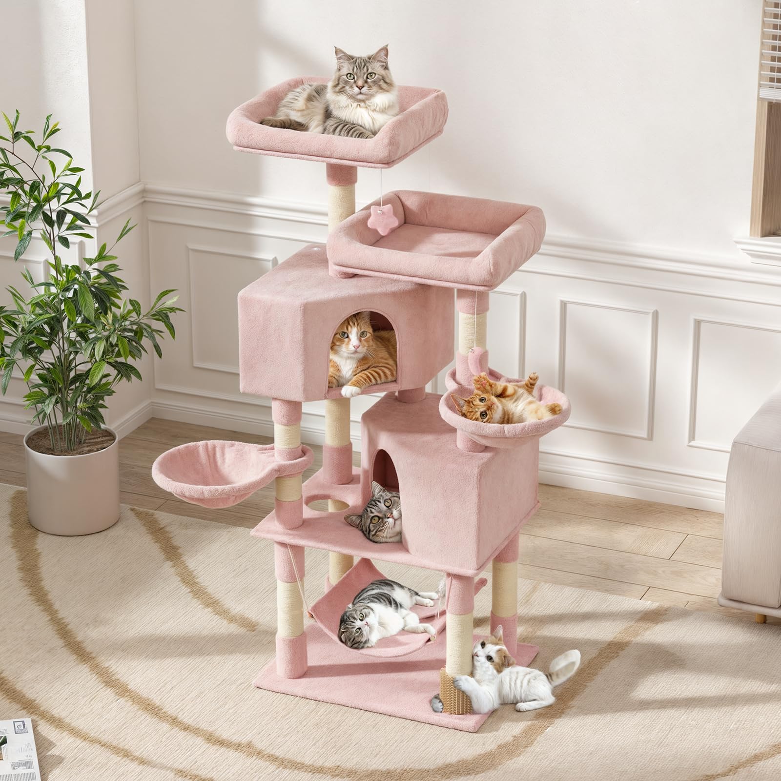 Magshion 58 Cat Tree Tower with Toy, Multi-Level Cat Condo with Scratching Posts, 2 Top Perches, Hammock, and Dangling Ball, Cat