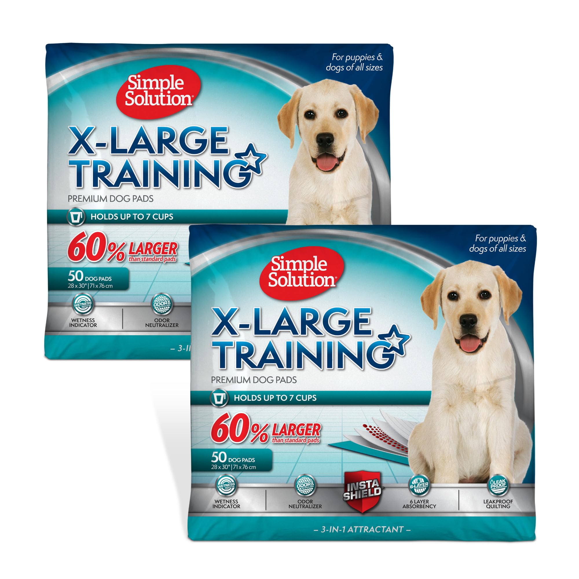 Simple Solution Training Puppy Pads | Extra Large, 6 Layer Dog Pee Pads, Absorbs Up To 7 Cups Of Liquid | 28X30 Inches, 100 Coun