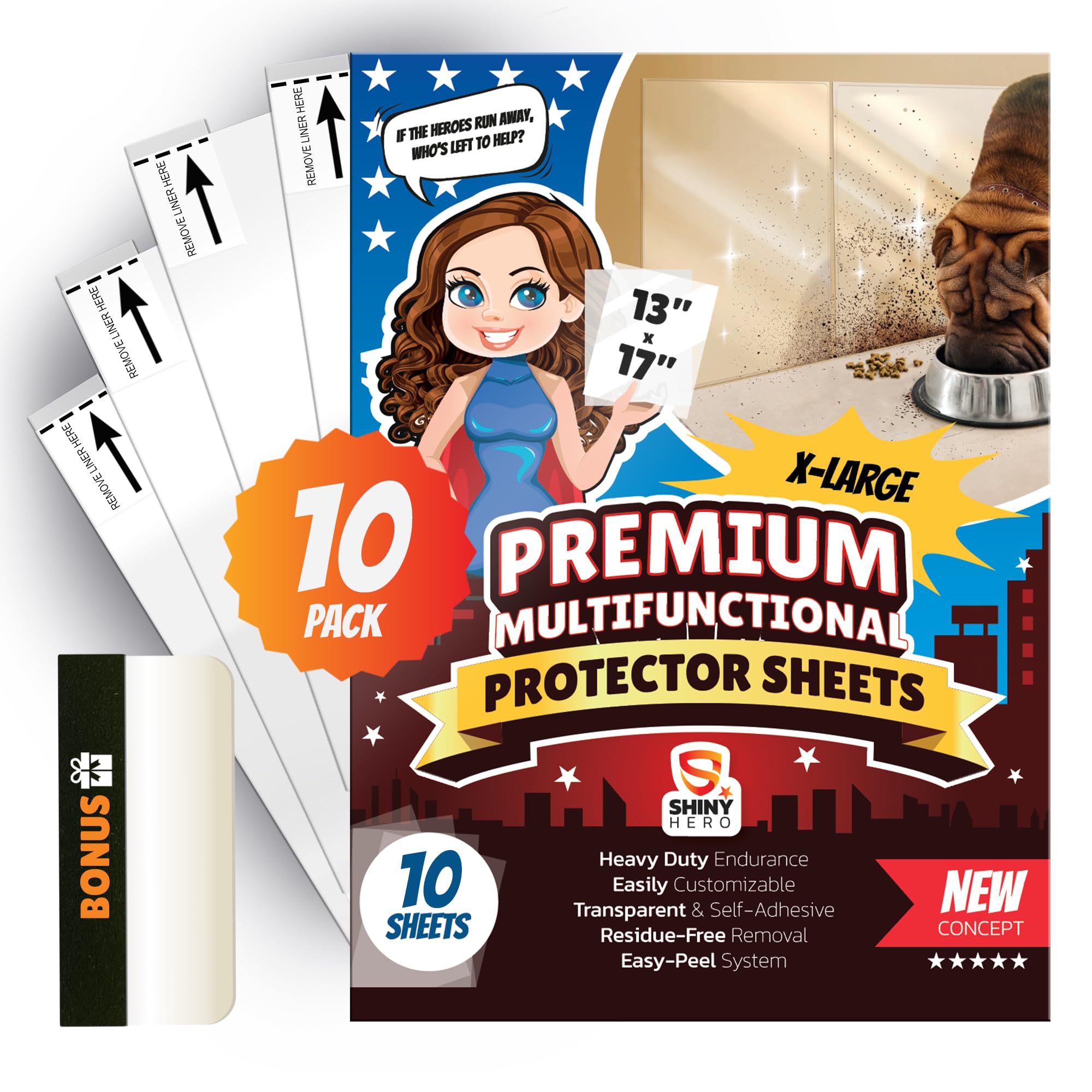 10Pack - Clear Wall & Door Protector from Dog Scratching - Anti Cat Couch Guard Plastic Sheets, Furniture Self-Adhesive Removabl