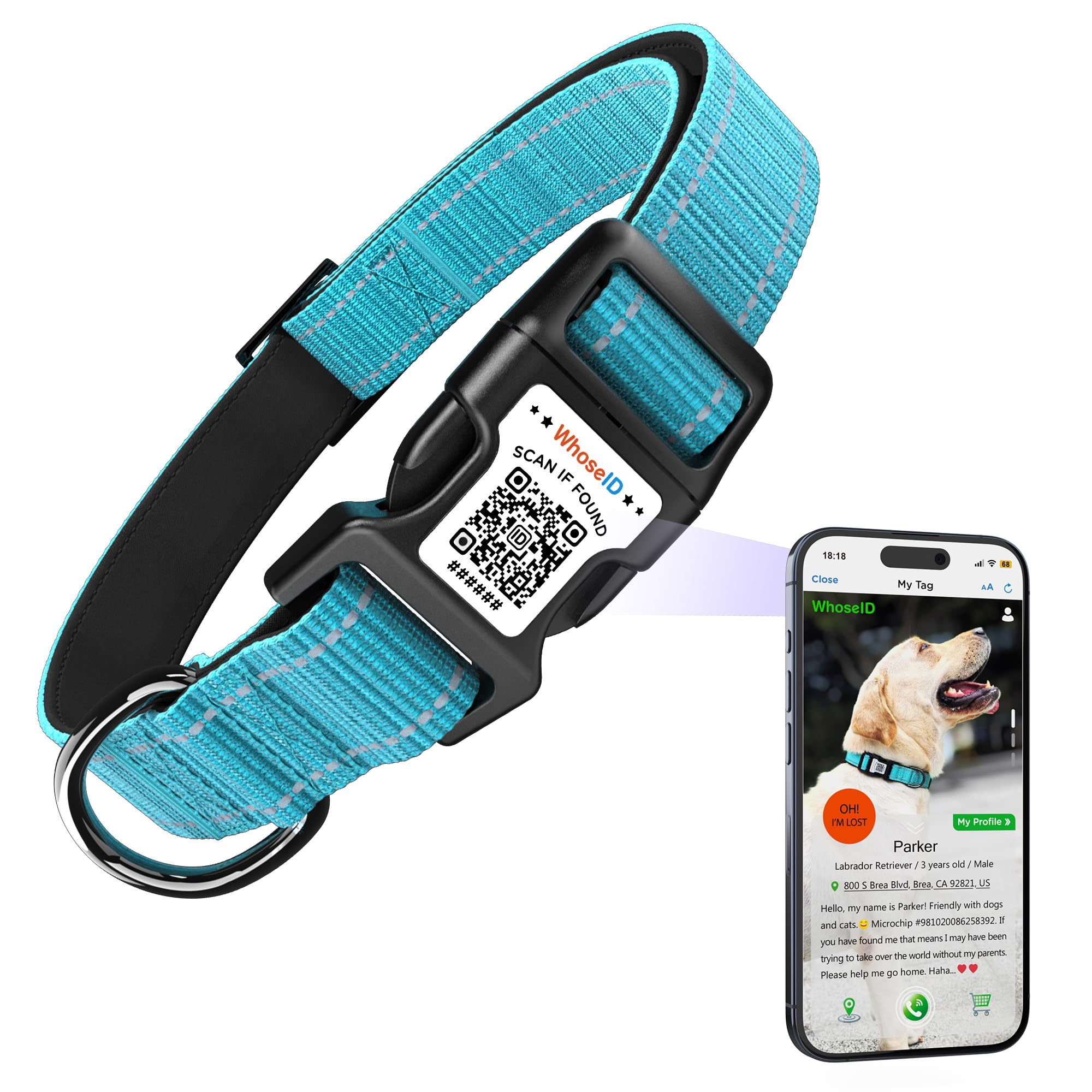Dog Collar With Qr Code, Reflective Pet Collar, Soft Neoprene Padded & Safety Locking Buckle Adjustable Puppy Collar (Xs,Blue)