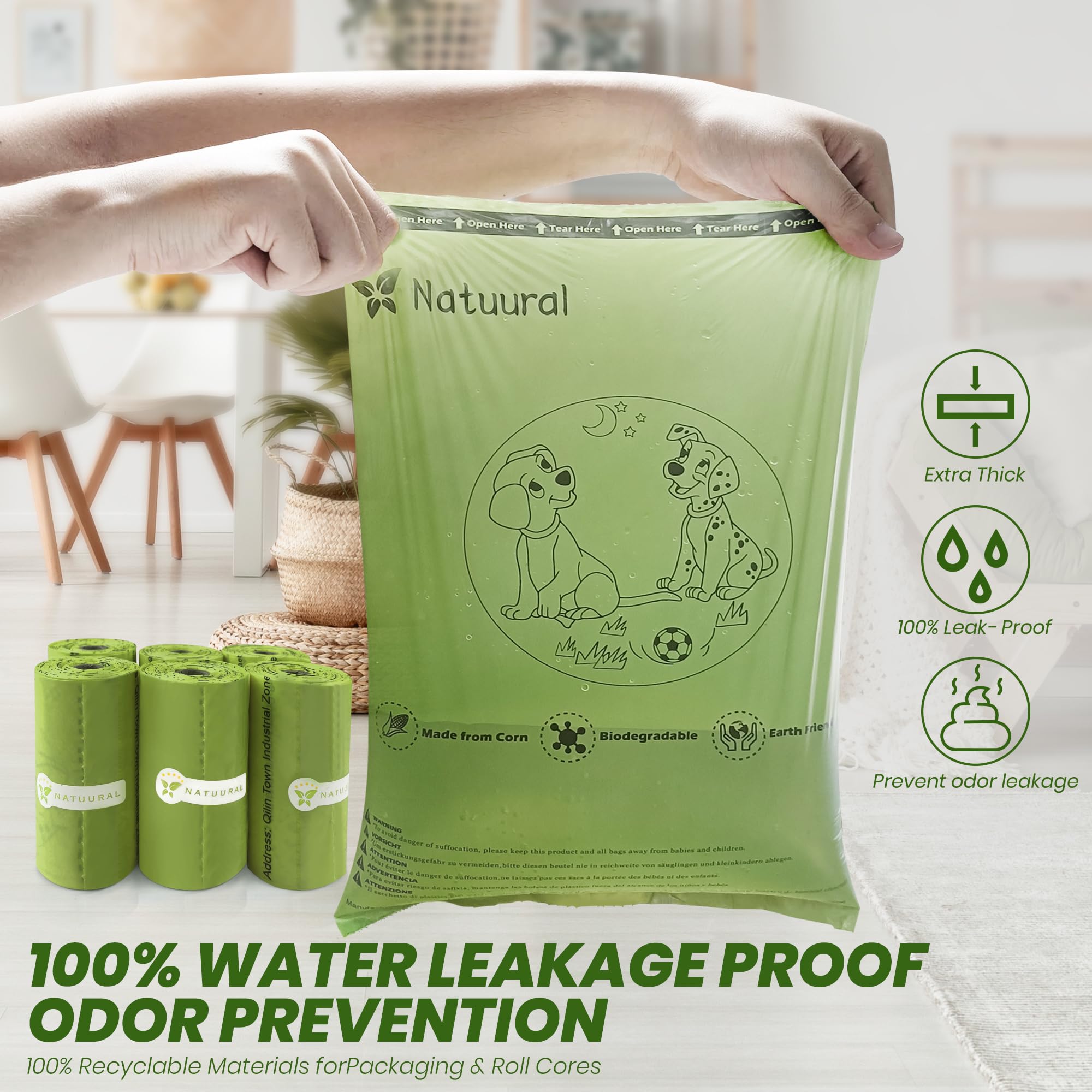Natuural Dog Poop Bags Rolls-600 Counts, 40Rolls, Biodegradable Poop Bags Made of Cornstarch, 100% Leak Proof and Easy to Open (