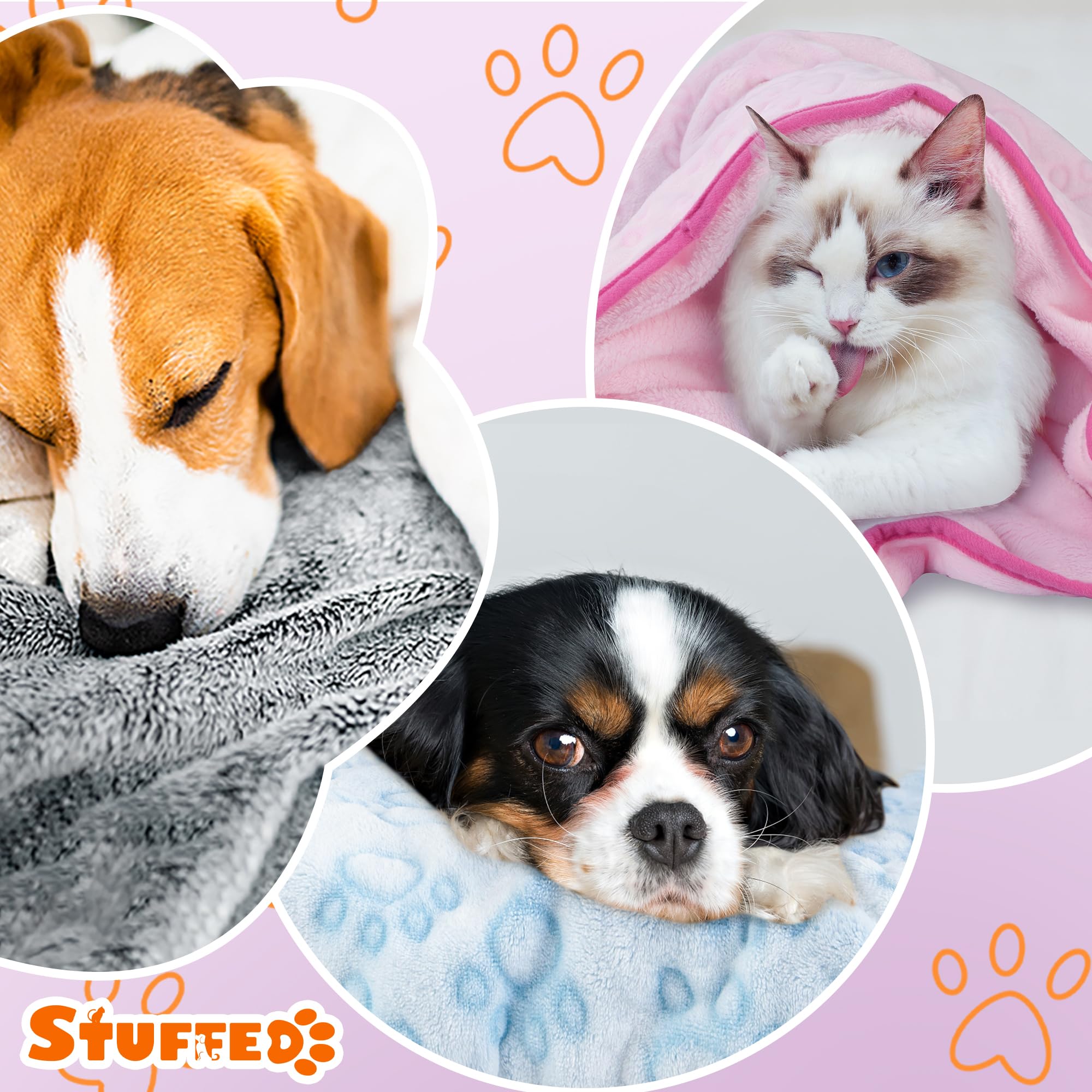 Stuffed 3Pcs Premium Soft Dog Blankets For Small Dogs, Cat Blanket Calming Washable For Bed Couch Crate Protection Cover, Dog Pu