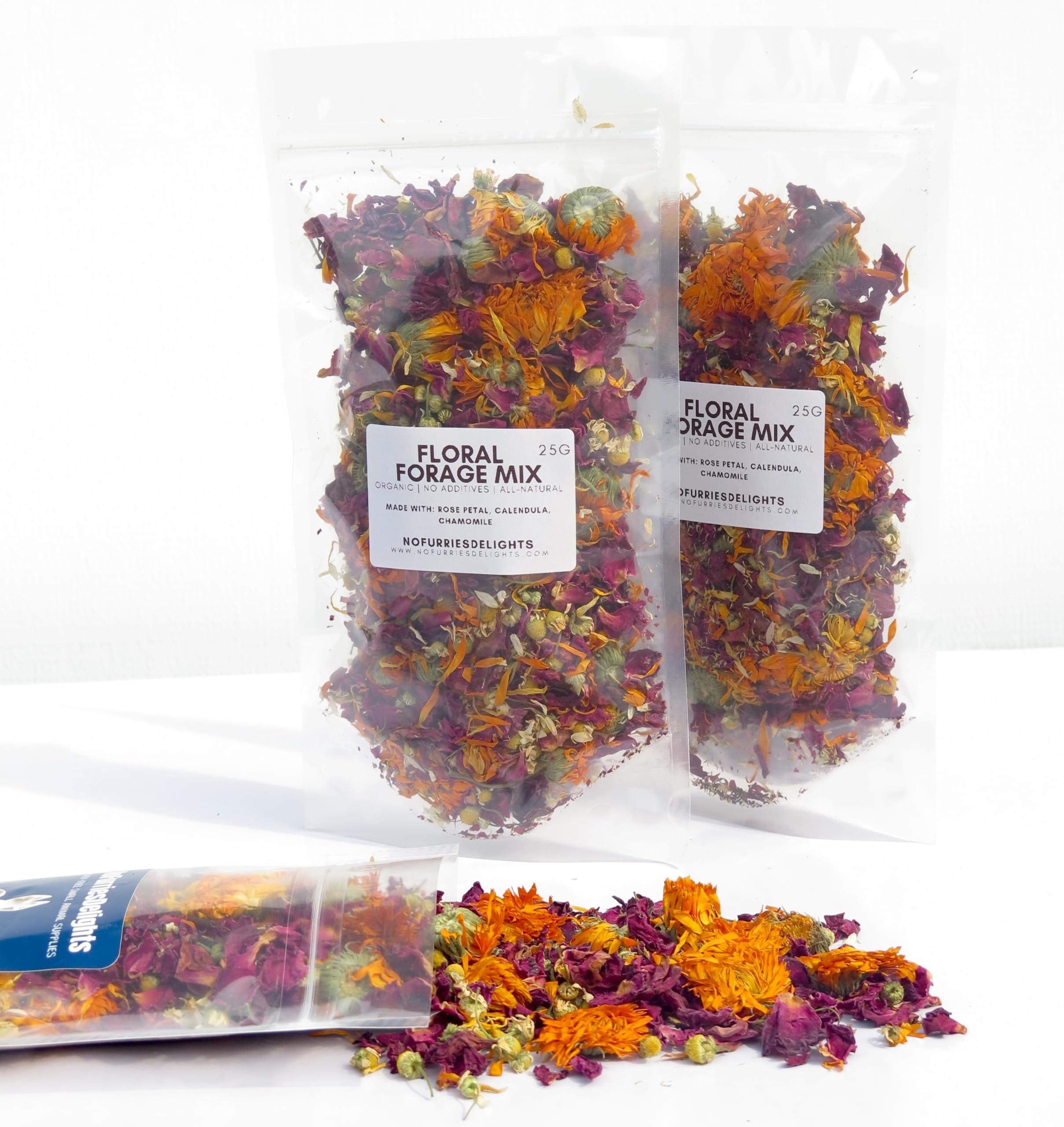 No Furries Delights Forage Mix,100% All Natural Botanical Herb Treat for Rabbit Hamster Guinea Pig Chinchilla Chicken Hermit Cra